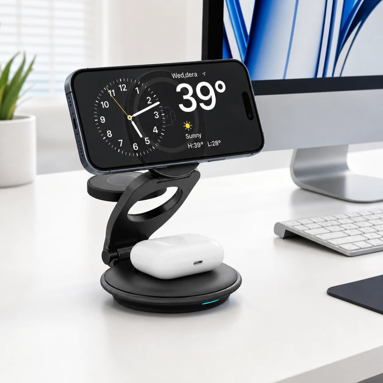 Foldable 3-in-1 Magnetic Wireless Charging Dock – Travel-Ready, FCC Certified