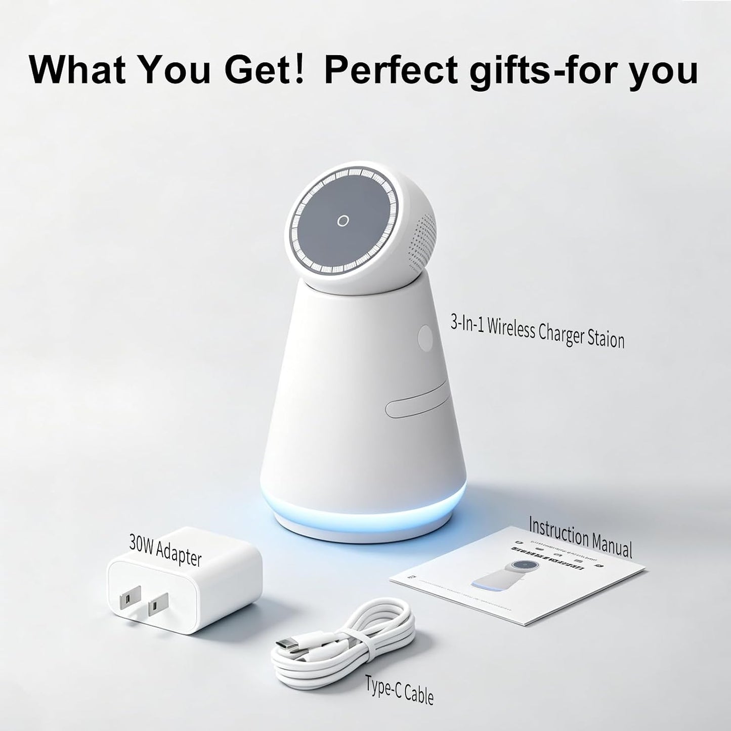 3-In-1 Rotatable Magsafe Wireless Charging Station for Apple, 25W Total Output Fast Charging Magnetic Dock Compatible with Iphone 12/13/14/15/16/17 Series, Apple Watch,Air Pods (Adapter Included)