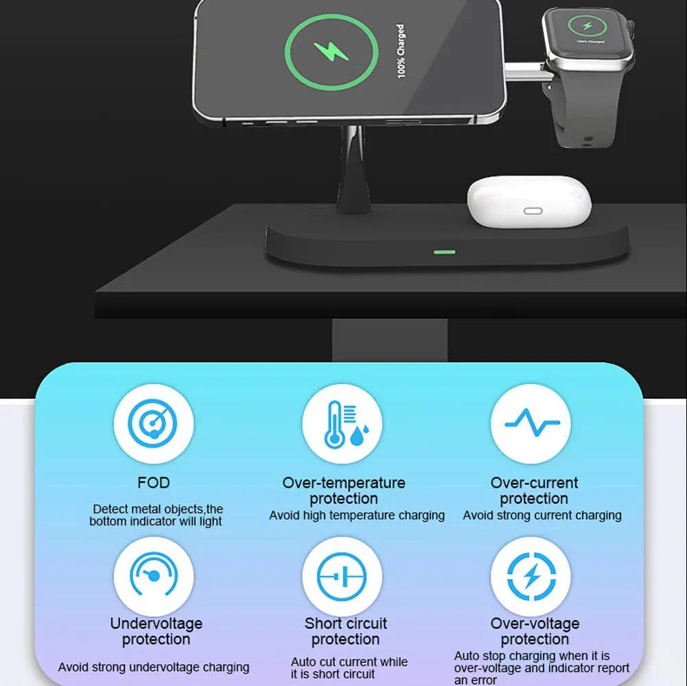 Rayvia 3-In-1 Wireless Charging Station for Smartphone Smartwatch and Earbuds with Night Light