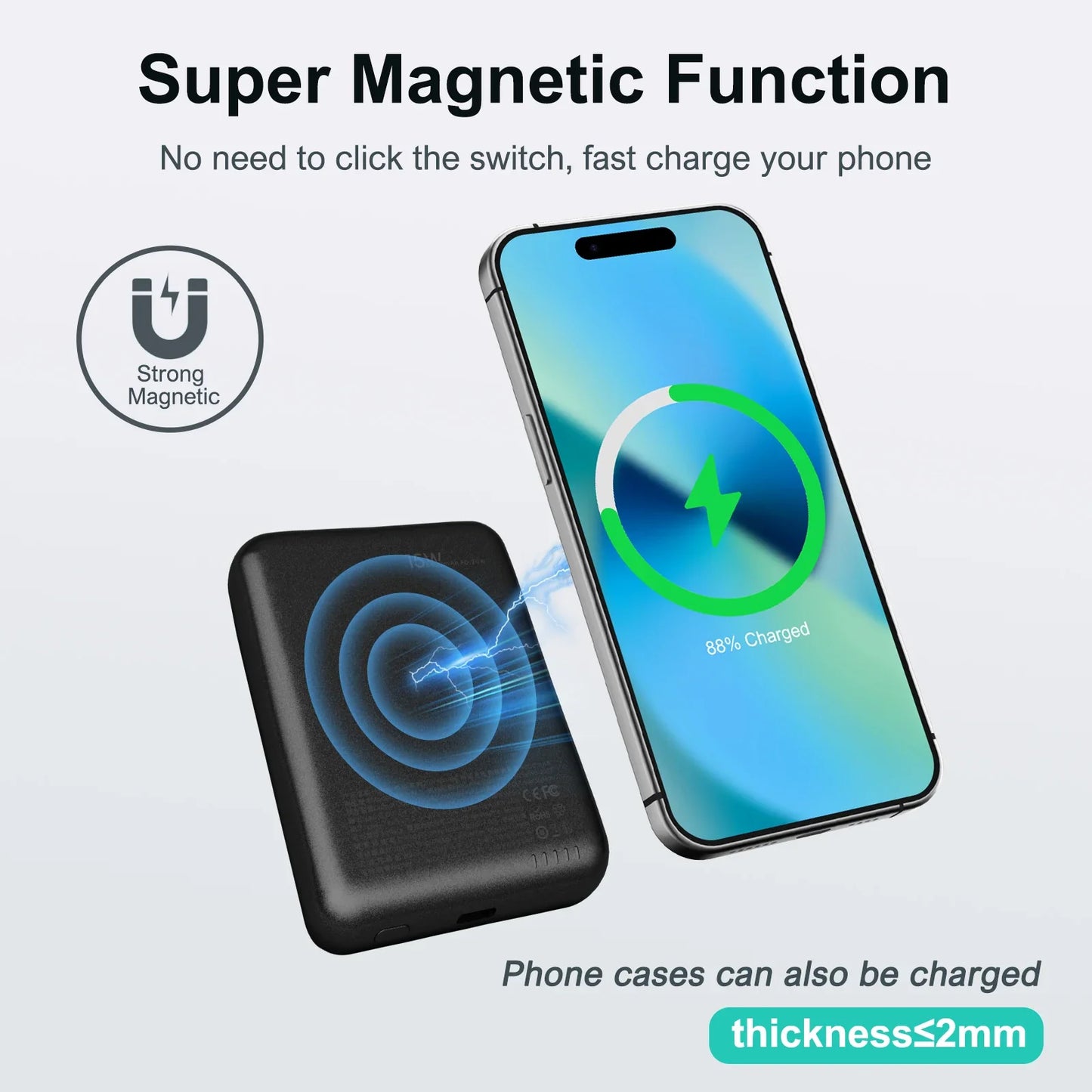 Magnetic Power Bank Portable 5000Mah Wireless Charger 20W with USB-C Cable for Iphone 16/15/14/13/12 Pro/Pro Max/Plus/Mini