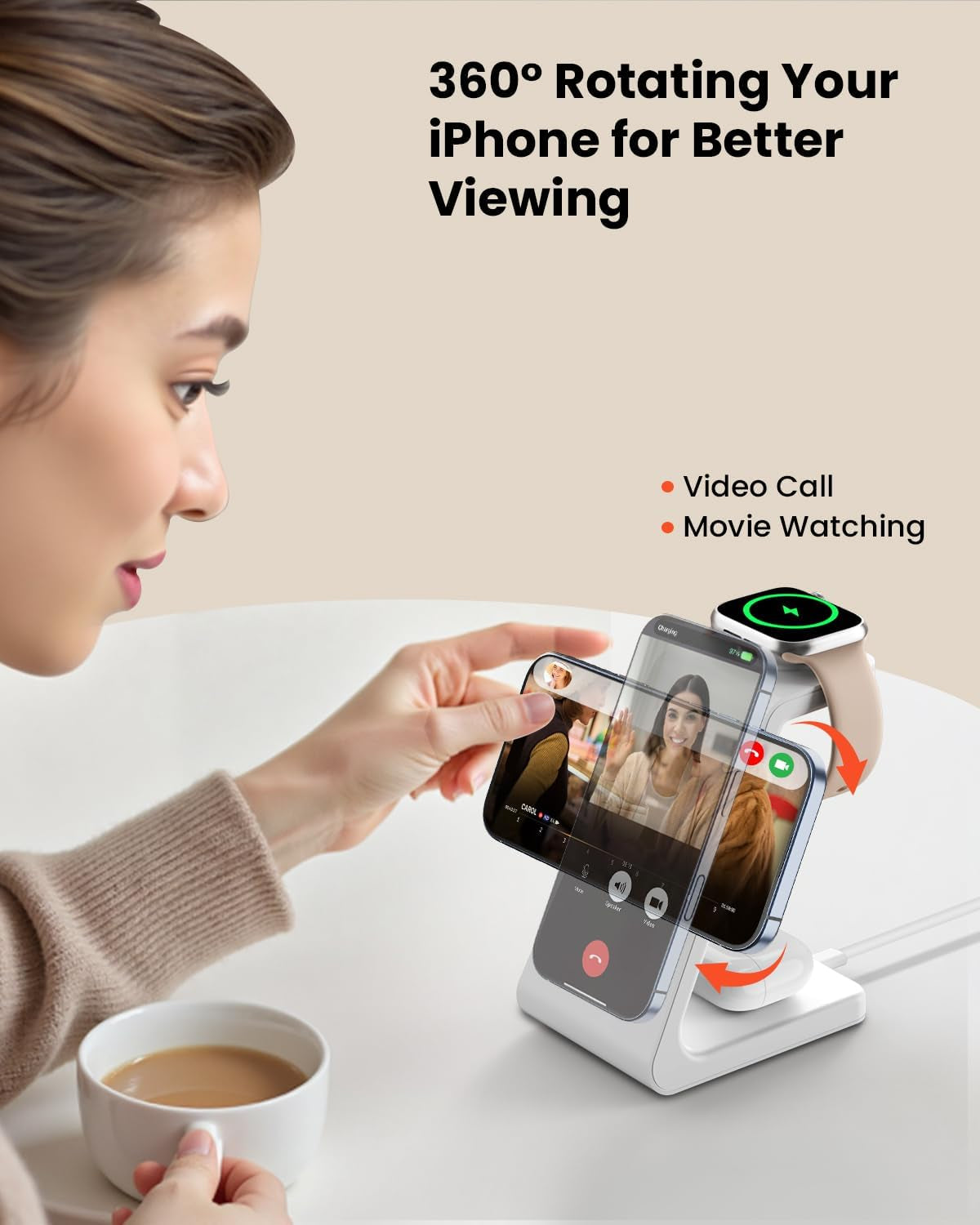 Magsafe Wireless Charging Station for Iphone: Certified 15W Fast Charging Station, 3 in 1 Magnetic Charger Stand for Iphone 17/16/15/14/13/12 Series, Apple Watch, Airpods 4/3/Pro
