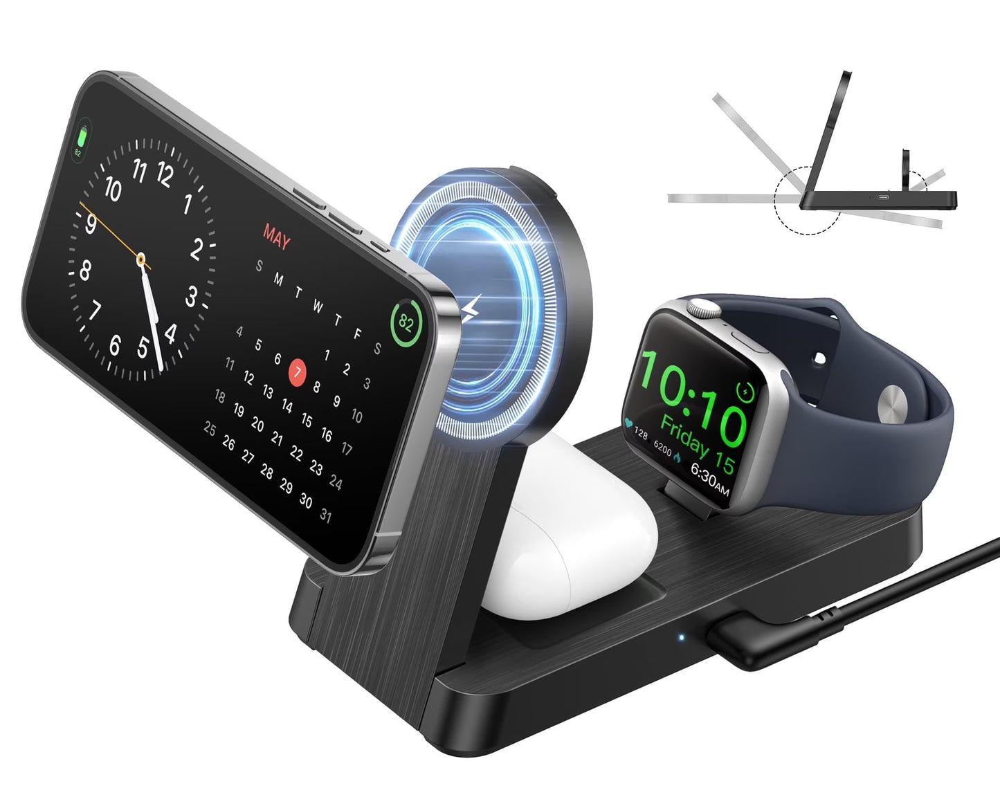 3 in 1 Magnetic Charging Station - 2026 Foldable Wireless Charger Compatible for Iphone 17/16/15/14/13/12 plus Pro Max, Portable Charger Dock for Iwatch & Airpods