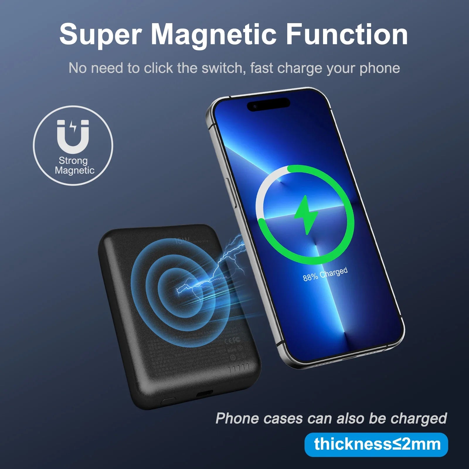 Magnetic Power Bank Portable 5000Mah Wireless Charger 20W with USB-C Cable for Iphone 16/15/14/13/12 Pro/Pro Max/Plus/Mini