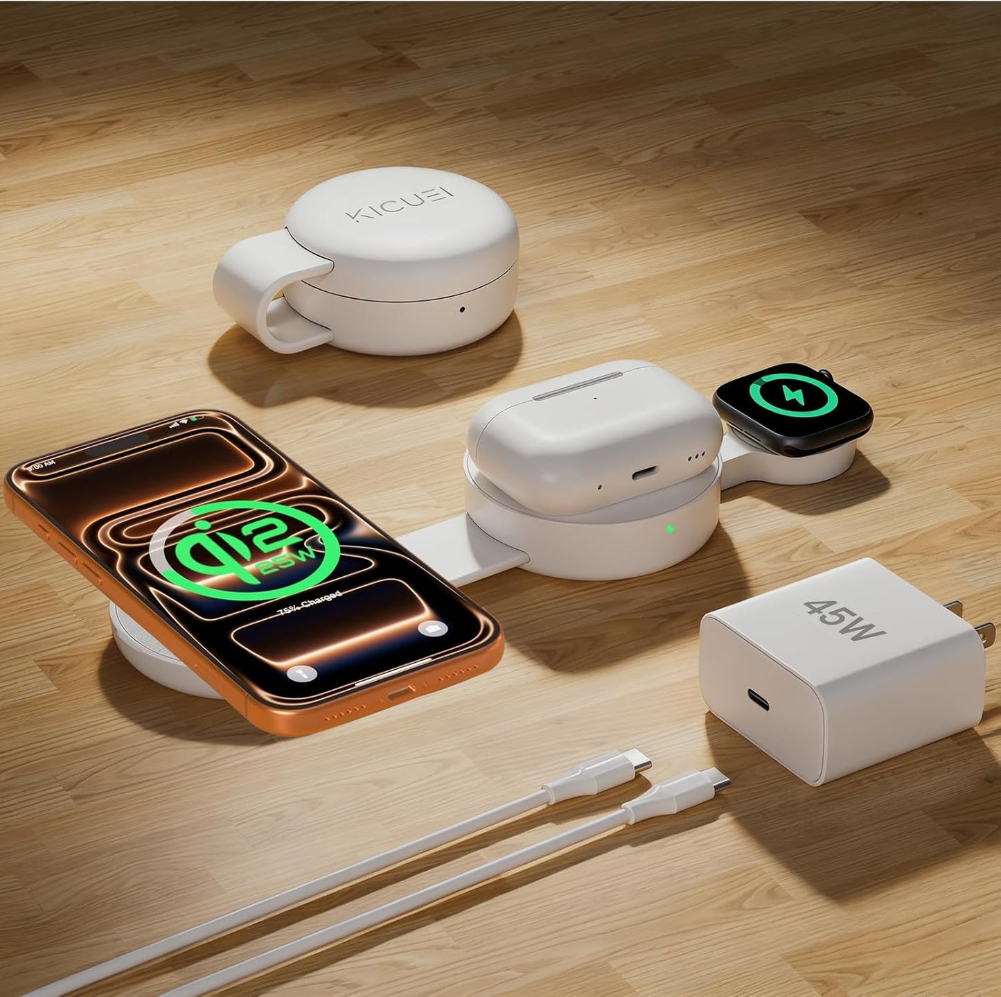 Qi2.2 25W Magnetic Wireless Charger for Iphone, Fodable 3 in 1 Charging Station for Apple Multiple Devices, Travel Charging Pad Dock for Iphone 17/16-12 Series Watch & Airpods (45W Adapter Included)