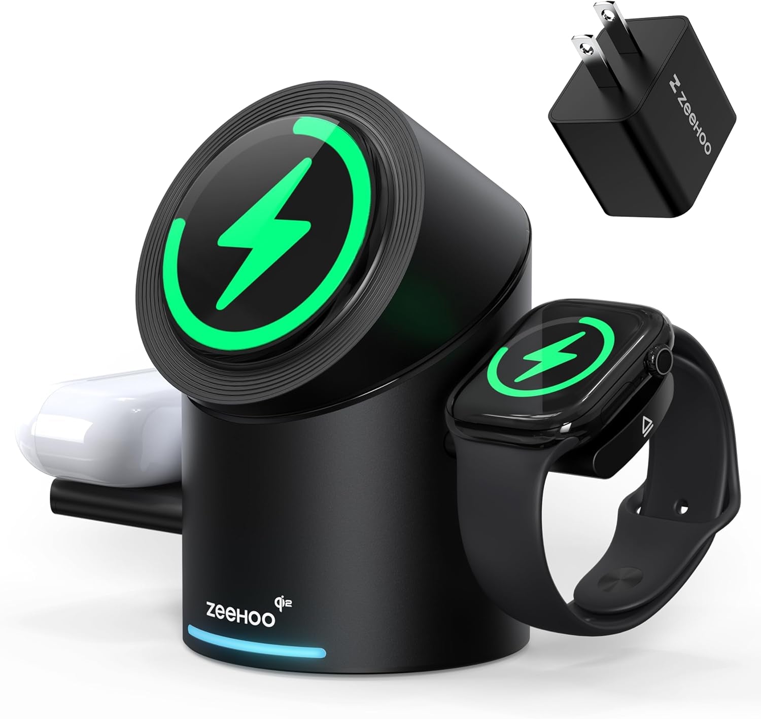 3 in 1 Charging Station for Apple Devices, Mag-Safe Charger Stand, Qi2 15W Auto-Rotating Wireless Charger for Iphone 17 16/15/14/13/12 Series& Airpods& Iwatch(Black)