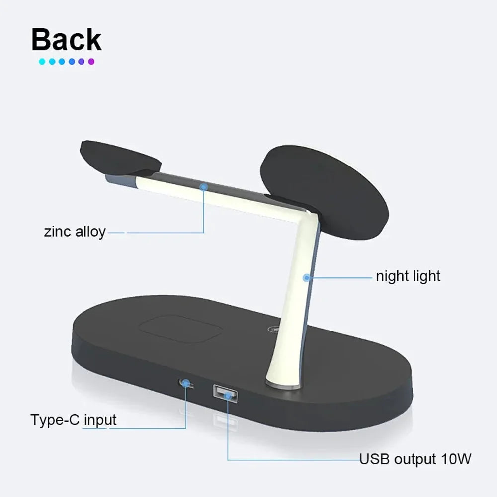 Rayvia 3-In-1 Wireless Charging Station for Smartphone Smartwatch and Earbuds with Night Light
