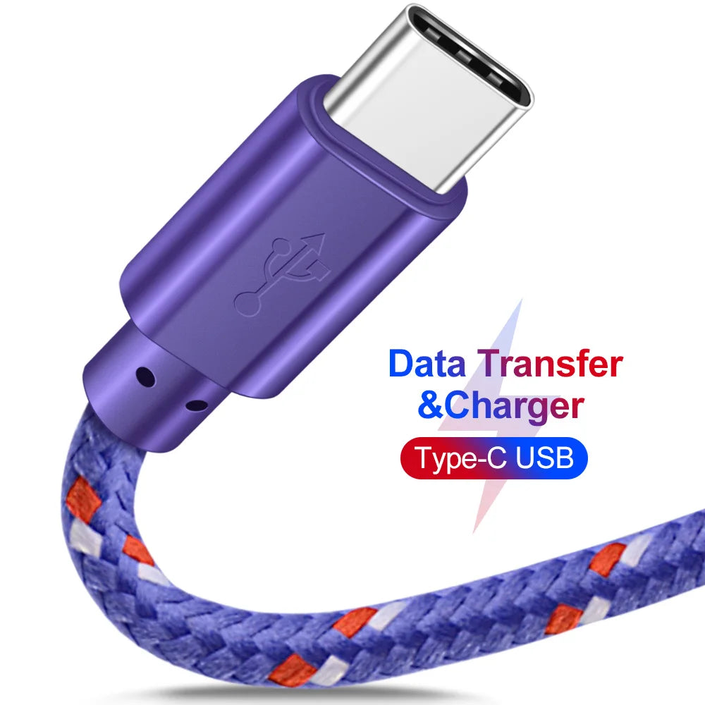 Nylon Braided USB Type C Cable 1M 2M 3M Data Sync Fast Charging USB C Cable for Samsung S9 S10 Xiaomi Mi9 Mi8 Huawei Type-C
