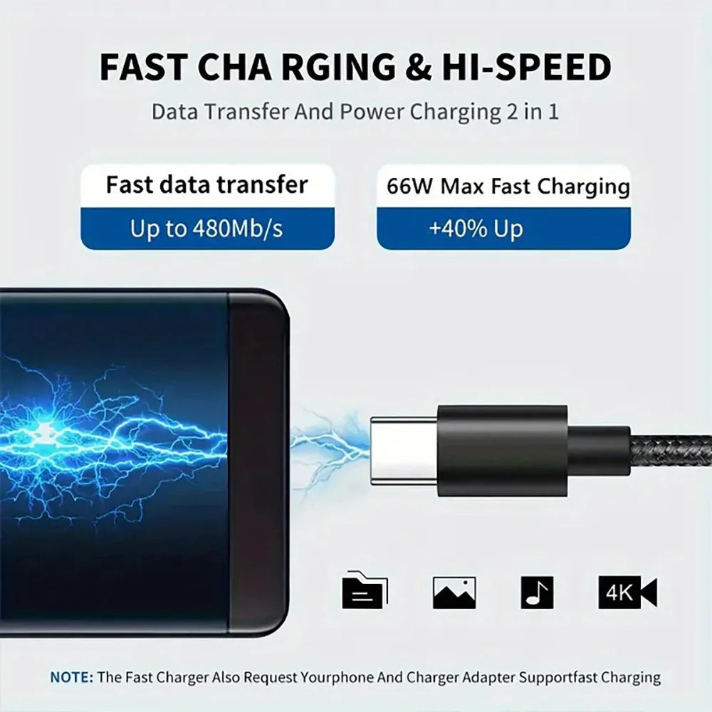 66W 5A USB C to Type C Fast Charging Data Cable USB Type C to Type-C Nylon Braided Quick Charge Charger Adapter Cable 1M 2M 3M