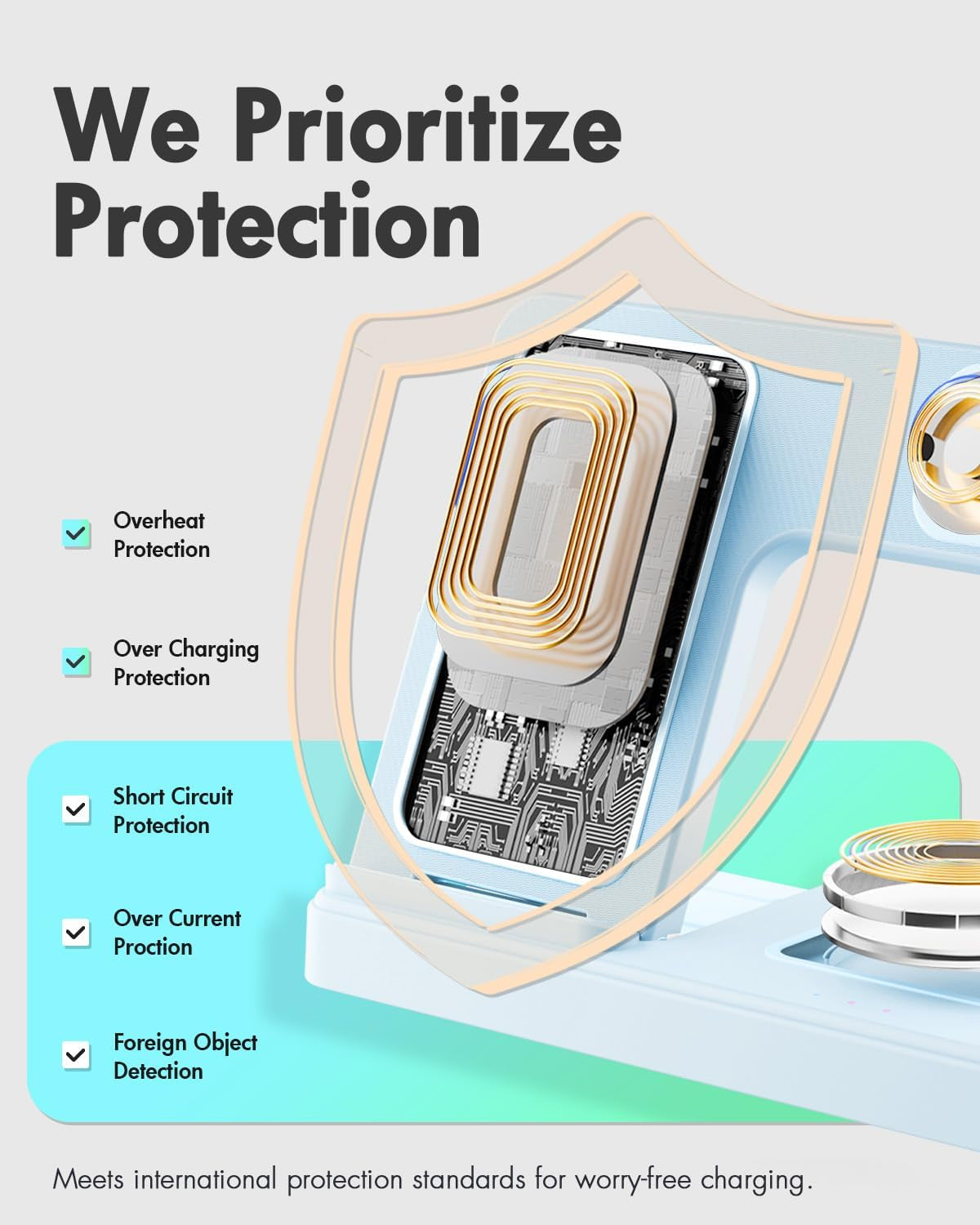 Wireless Charger Iphone Charging Station for Apple Multiple Devices | 3 in 1 Charger Stand for Iphone 17 Pro Max 17E 16 16E 15 14 13 12 & Watch Series 11-2 SE Ultra & Airpods 4 3 Pro, Blue