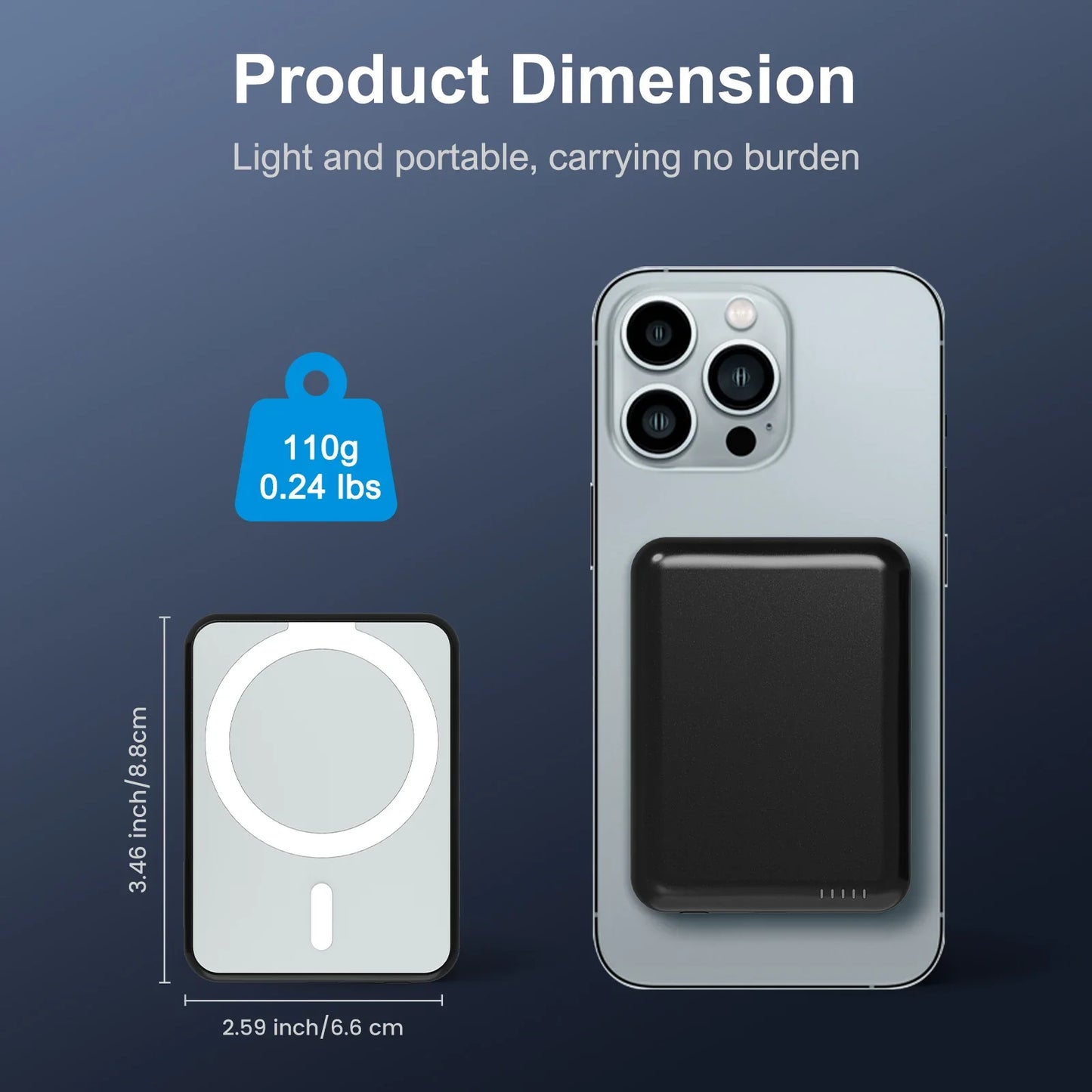 Magnetic Power Bank Portable 5000Mah Wireless Charger 20W with USB-C Cable for Iphone 16/15/14/13/12 Pro/Pro Max/Plus/Mini