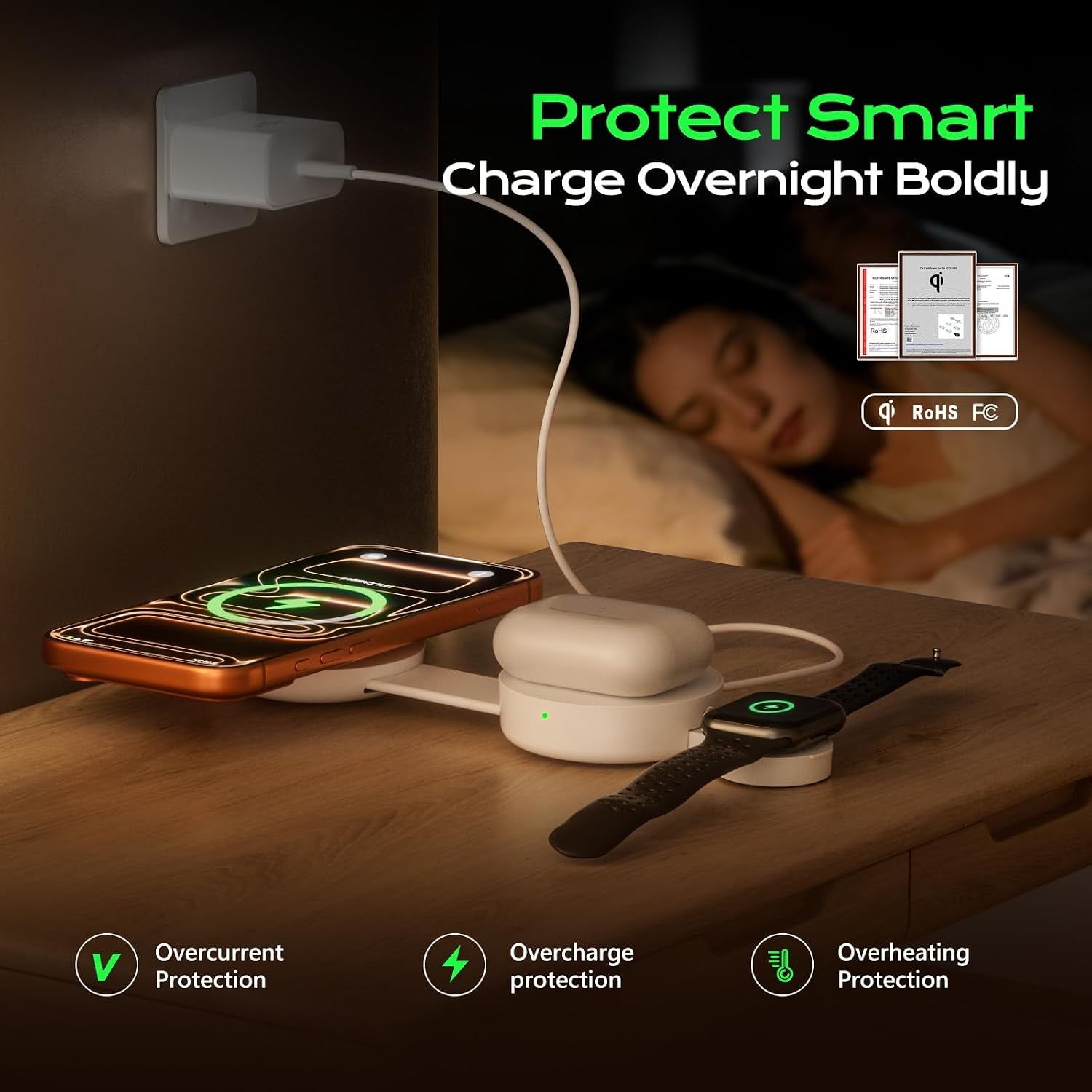 Qi2.2 25W Magnetic Wireless Charger for Iphone, Fodable 3 in 1 Charging Station for Apple Multiple Devices, Travel Charging Pad Dock for Iphone 17/16-12 Series Watch & Airpods (45W Adapter Included)