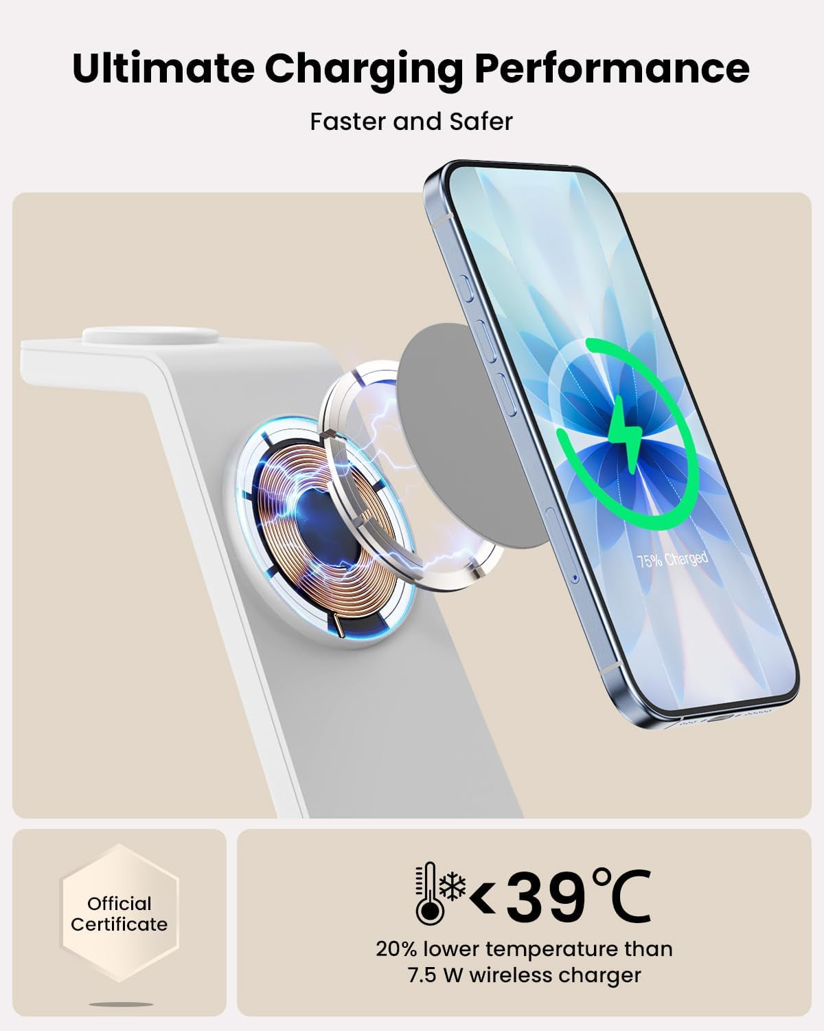 Magsafe Wireless Charging Station for Iphone: Certified 15W Fast Charging Station, 3 in 1 Magnetic Charger Stand for Iphone 17/16/15/14/13/12 Series, Apple Watch, Airpods 4/3/Pro