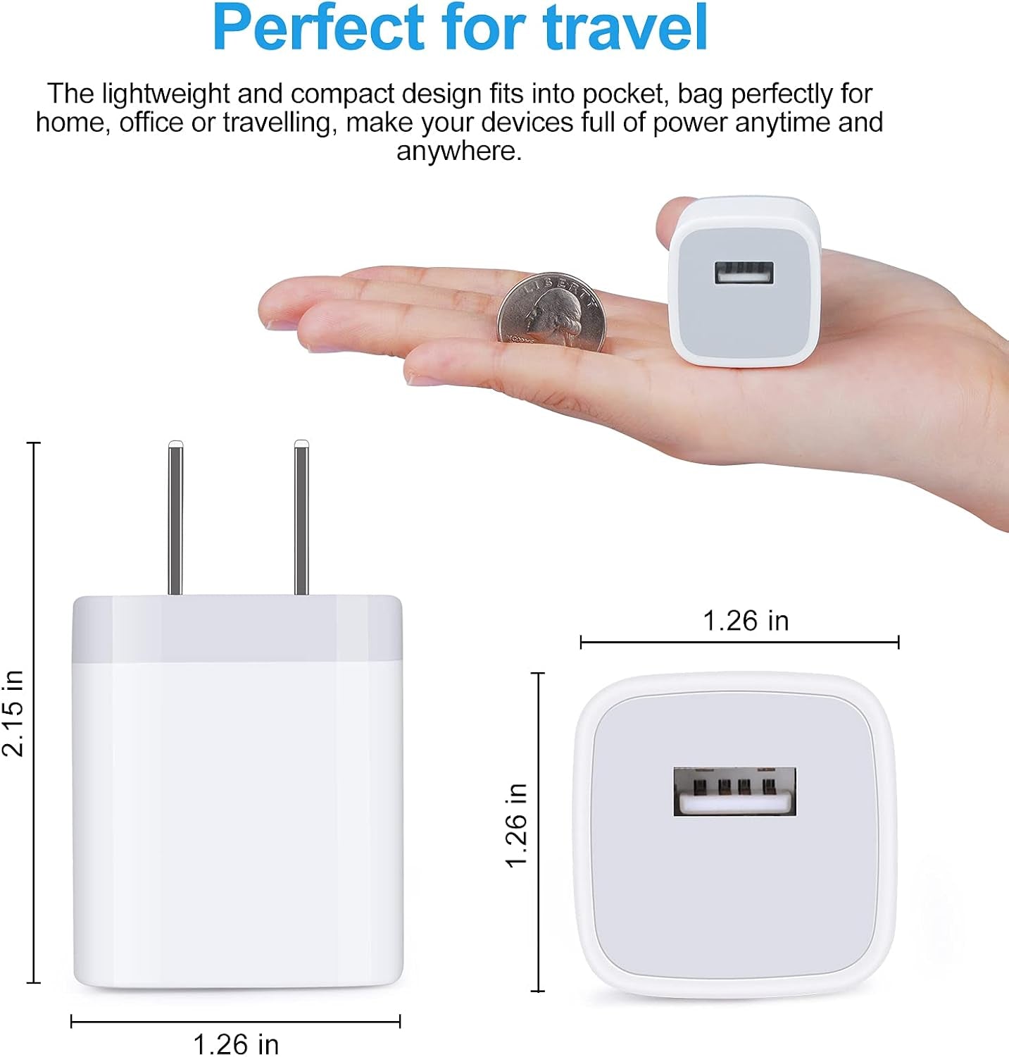 One Port Wall Charger,2 Pack 5V 1A Single Port USB Charging Block Cube Compatible for Iphone 17E Pro Max Air 16E 16 15 14 13 12 11 XR XS Max 8/7/6Se/5S,Samsung S25 Ultra S24 S23 S22 S10,Google,Lg, HTC
