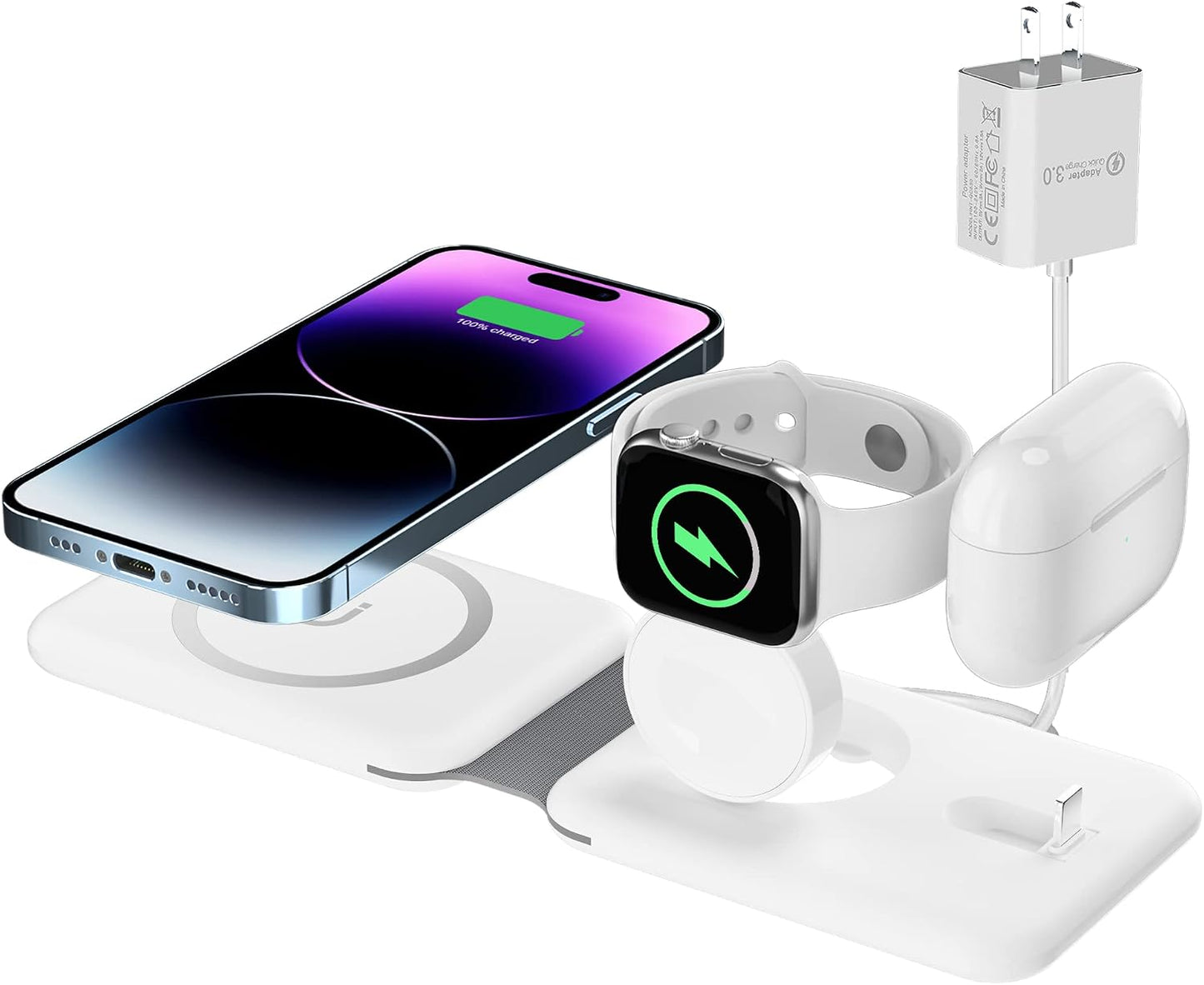 3 in 1 Wireless Charger, Foldable Magnetic Charging Station, Fast Travel Wireless Charging Pad for Multiple Apple Devices
