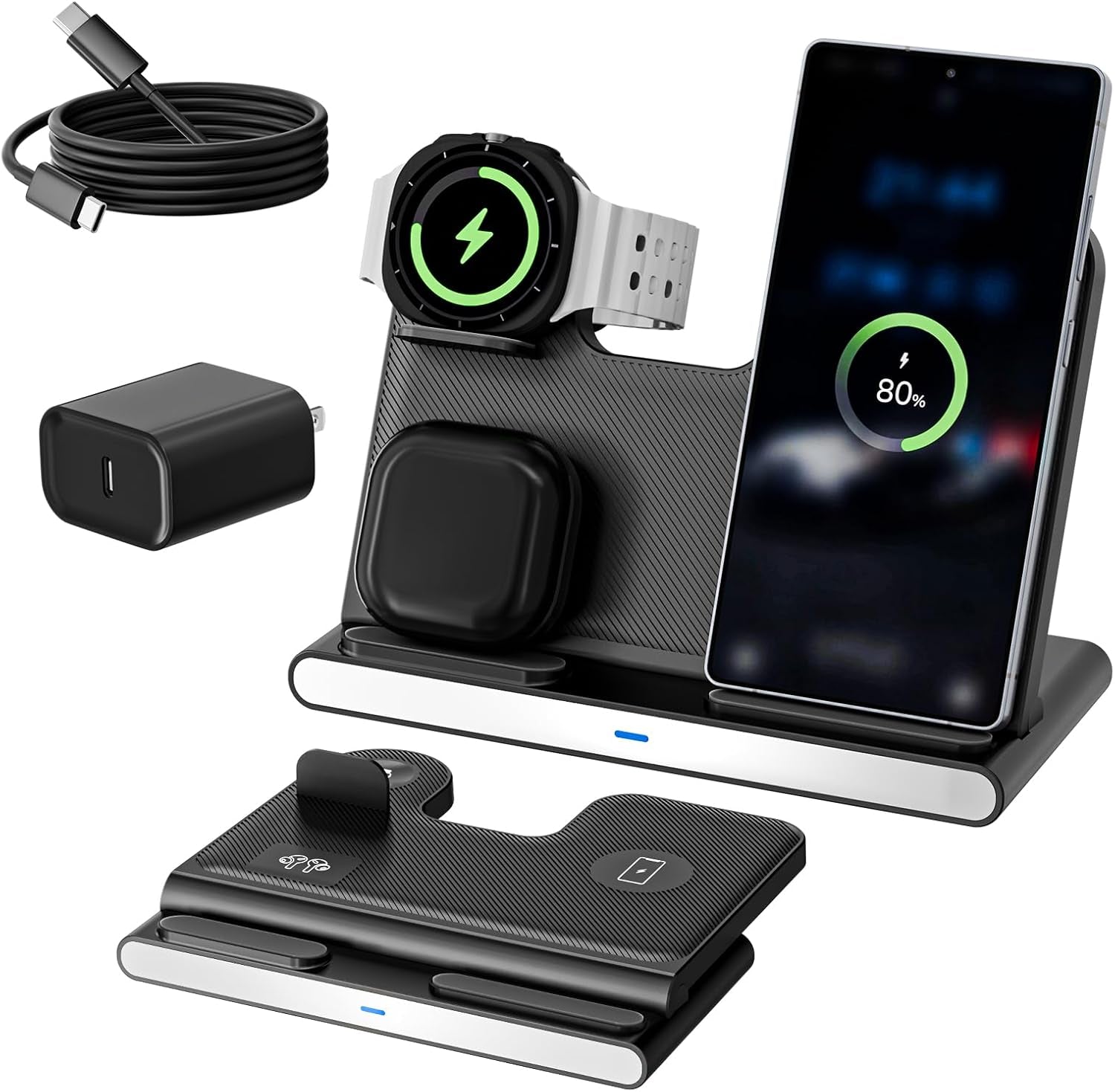 Wireless Charger for Samsung, 3 in 1 Samsung Wireless Charging Station with 20W PD Charger Adapter & 6FT Cable for Galaxy S26/S25/S24/S23 Ultra,Z Fold/Flip,Galaxy Watch 8/7/6/5/5Pro/Buds 3/2/Pro/Live