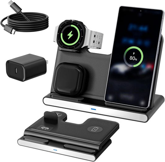 Wireless Charger for Samsung, 3 in 1 Samsung Wireless Charging Station with 20W PD Charger Adapter & 6FT Cable for Galaxy S26/S25/S24/S23 Ultra,Z Fold/Flip,Galaxy Watch 8/7/6/5/5Pro/Buds 3/2/Pro/Live