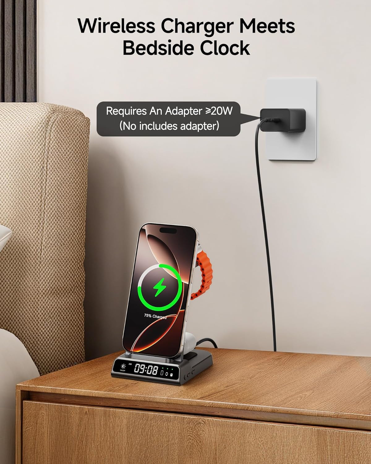 3 in 1 Wireless Charger for Iphone 8-17, Apple Watch Ultra/11, Airpods | Dimmable LED Clock, 5W Apple Watch Fast Charge, Dual-Angle Charging Stand, Case-Friendly, Compact Design, Multi-Protection
