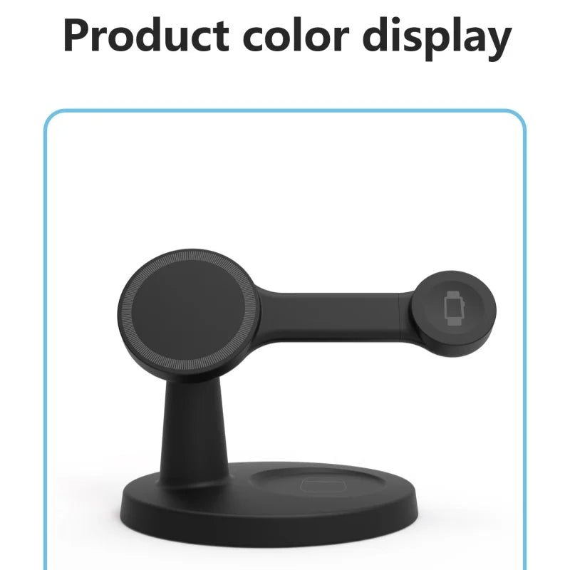 New 3-In-1 Magnetic Wireless Charging Stand for Desktop with 15W Fast Charging for Mobile Phones, Headphones and Watches