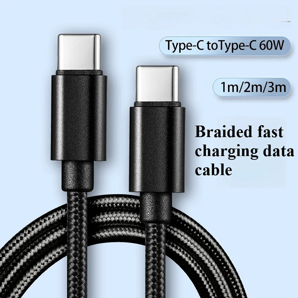 66W Nylon Braided USB C to C Cable Fast Charging 1M 2M 3M for Iphone 15 16 17 Pro Max Samsung S24 Xiaomi OPPO Phone Charger Cord