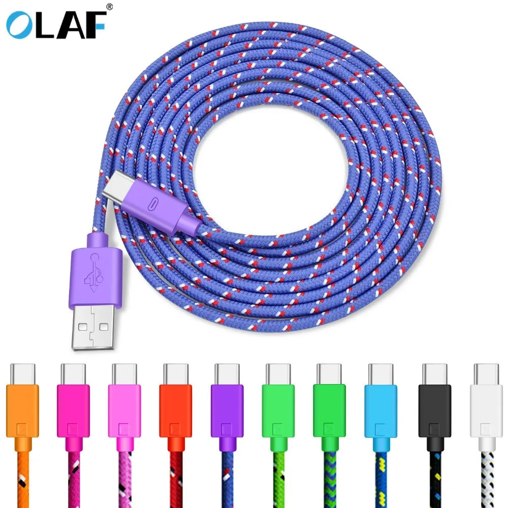 Nylon Braided USB Type C Cable 1M 2M 3M Data Sync Fast Charging USB C Cable for Samsung S9 S10 Xiaomi Mi9 Mi8 Huawei Type-C