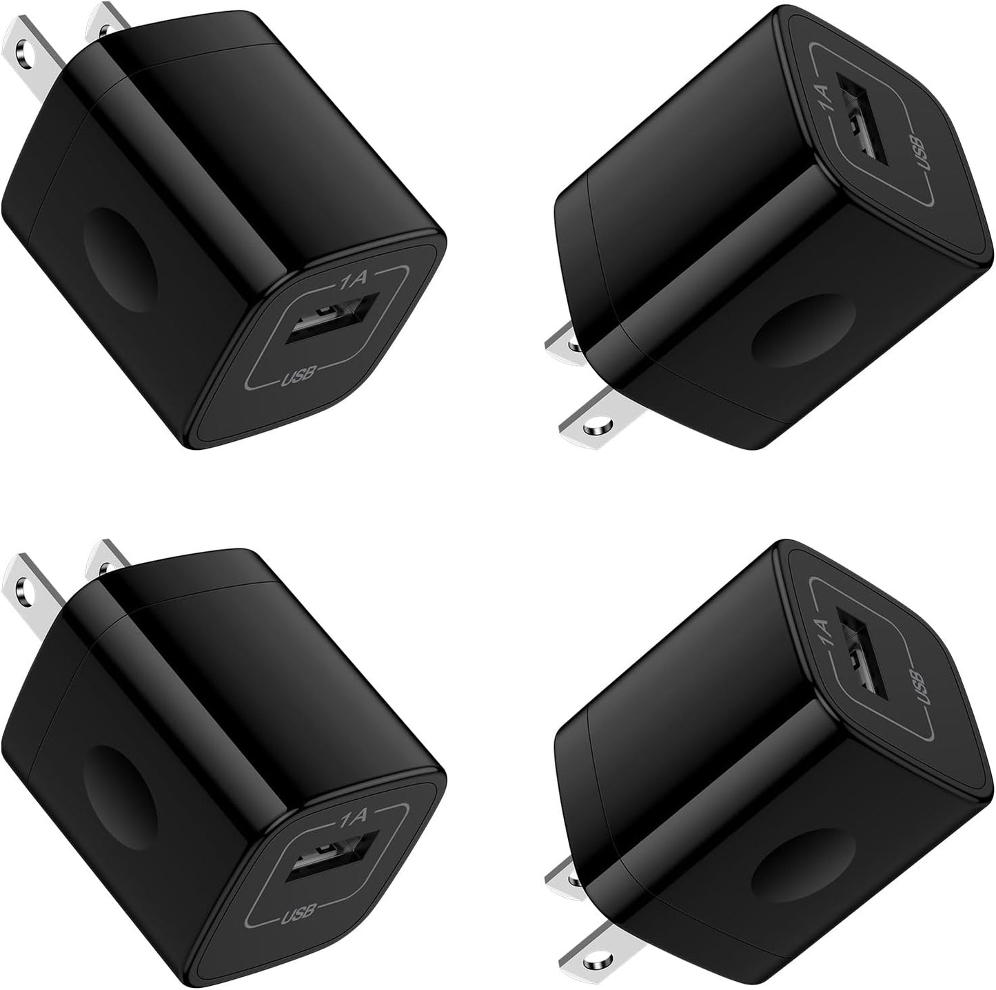 USB Charger Block Black,5V 1A Single Port Wall Cube Fast Charging Brick for Iphone 16E/16/15 Pro Max Plus,4 Pack USB a Power Adapter Charger Outlet Plug Charging Adapter for Google Pixel 9A/8/7,Galaxy