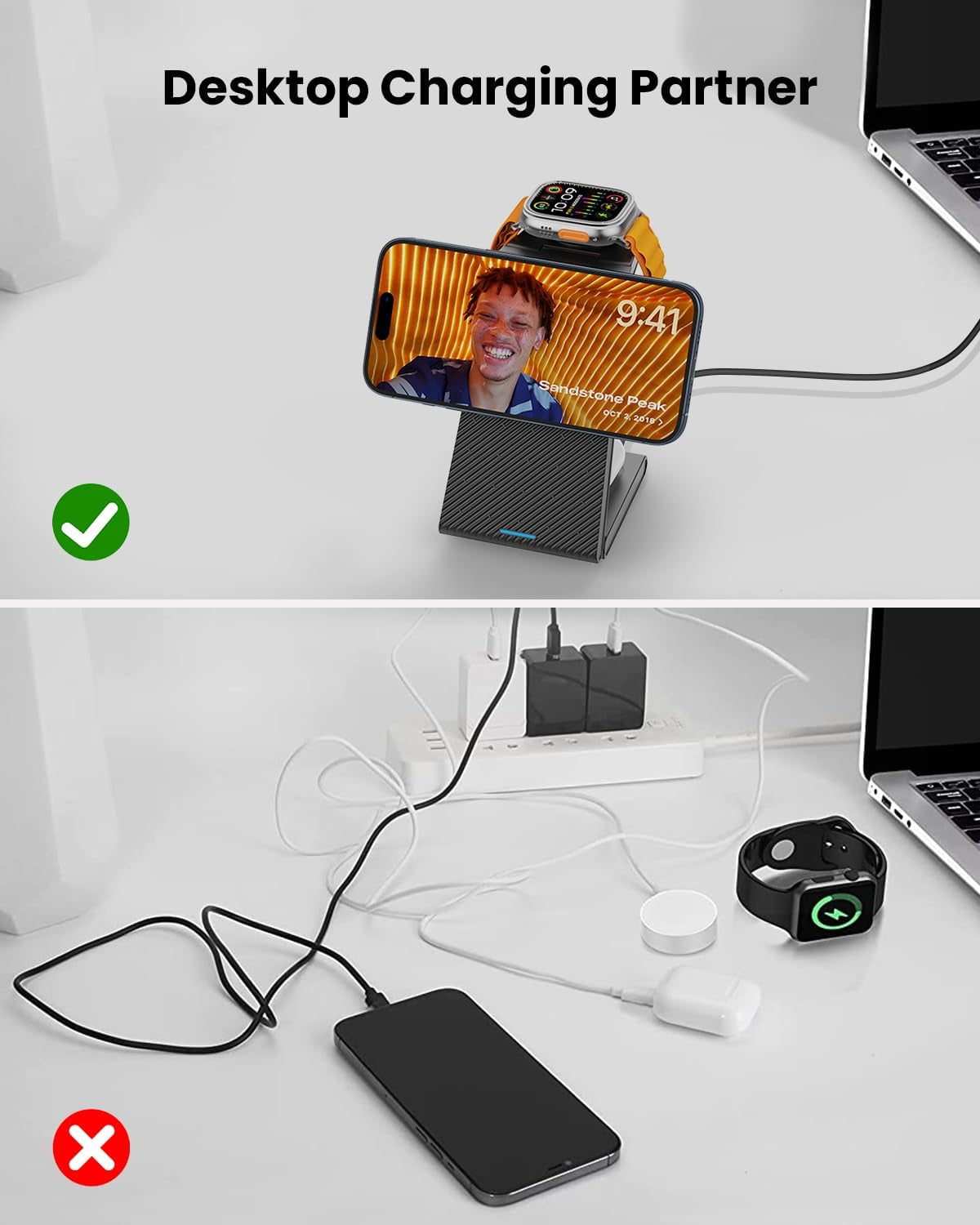 3 in 1 Wireless Charging Station for Magsafe, Foldable Magnetic Wireless Charger Stand for Multiple Devices, Wireless Charger for Iphone 17 16-12 Series, Apple Watch 11-2, Airpods 4/3/2/Pro