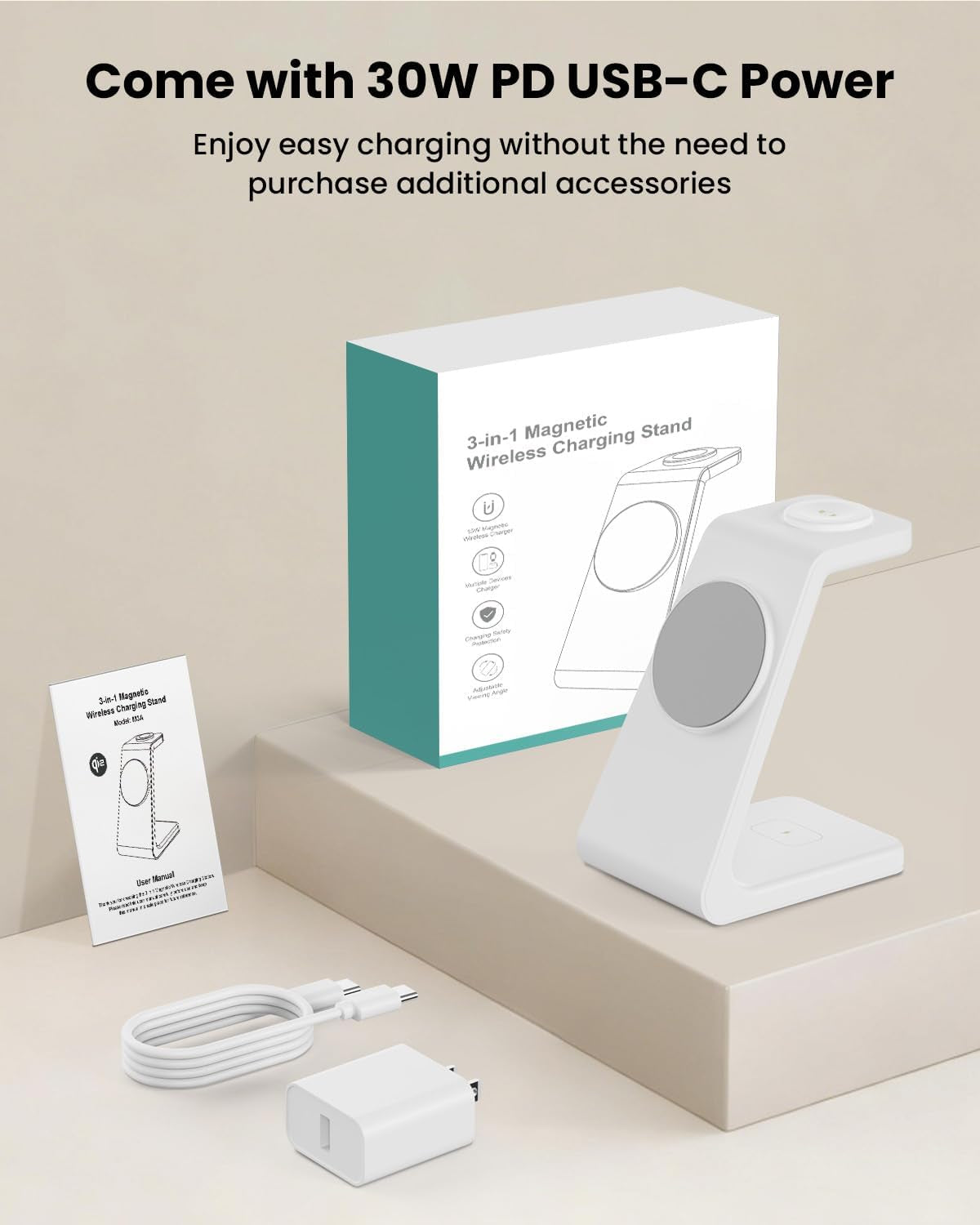 Magsafe Wireless Charging Station for Iphone: Certified 15W Fast Charging Station, 3 in 1 Magnetic Charger Stand for Iphone 17/16/15/14/13/12 Series, Apple Watch, Airpods 4/3/Pro