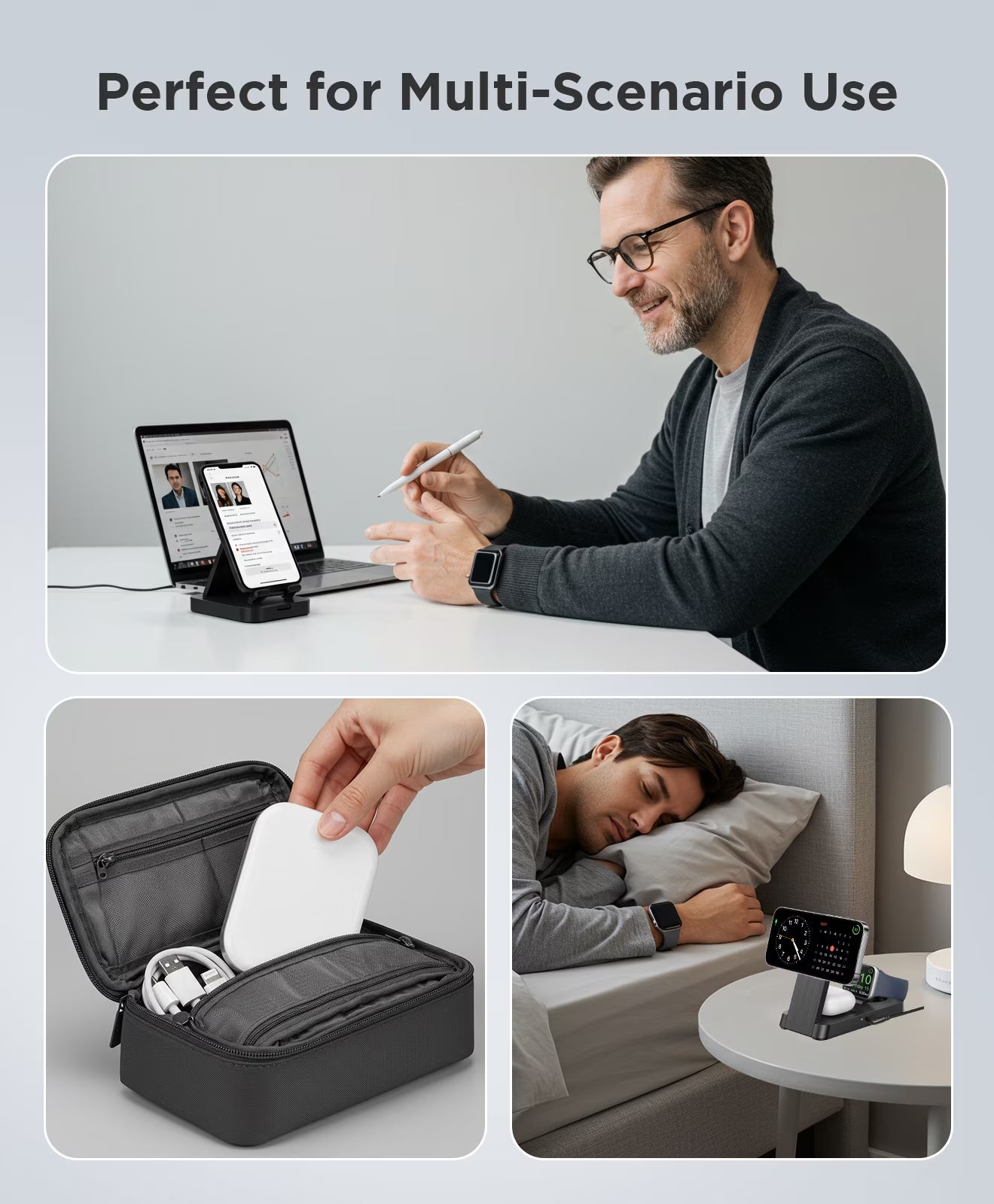 3 in 1 Magnetic Charging Station - 2026 Foldable Wireless Charger Compatible for Iphone 17/16/15/14/13/12 plus Pro Max, Portable Charger Dock for Iwatch & Airpods