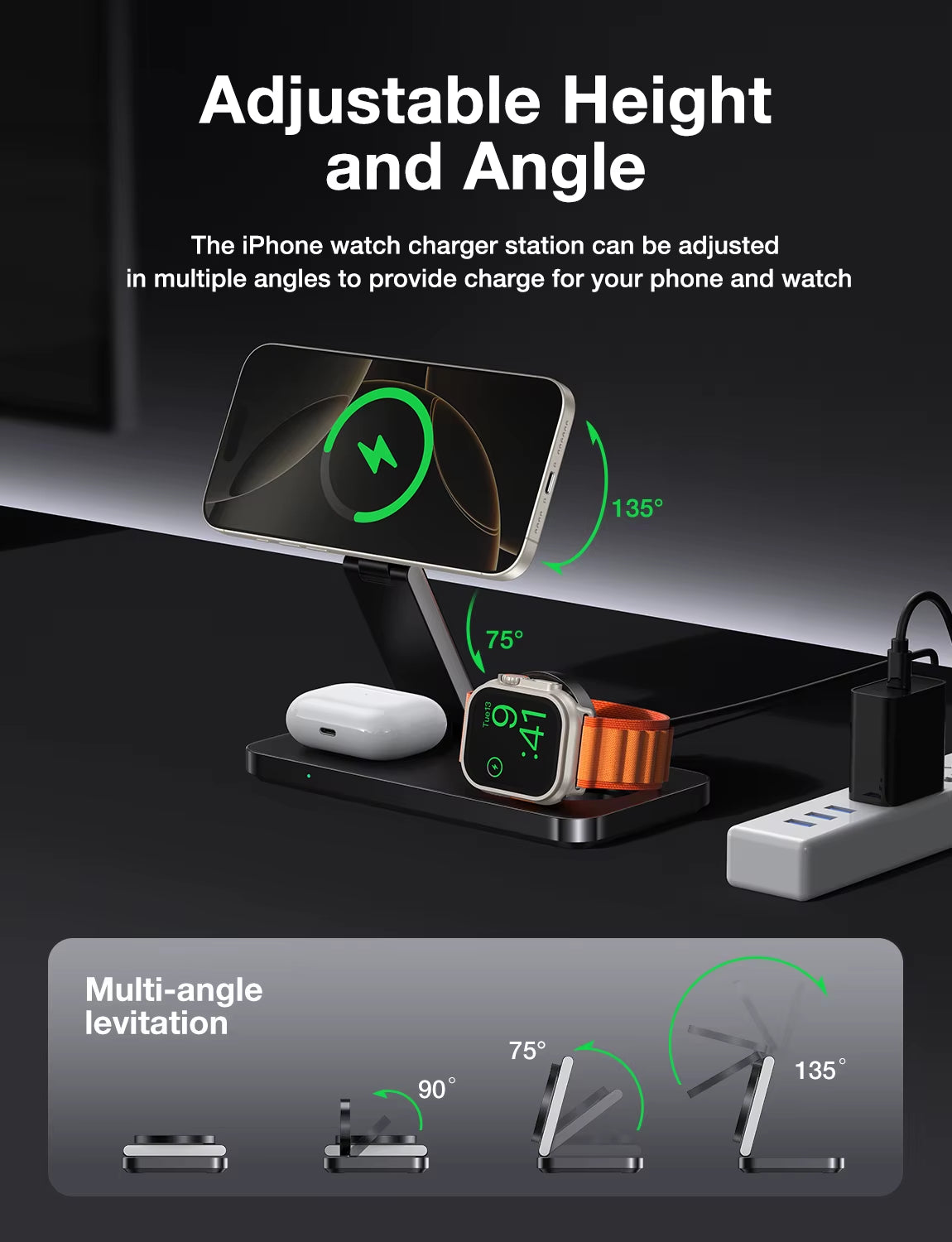 Foldable Magnetic Wireless Charging Station 3 in 1 Fast Charging Dock Station for Magsafe for Iphone 17 Apple Watch Airpods