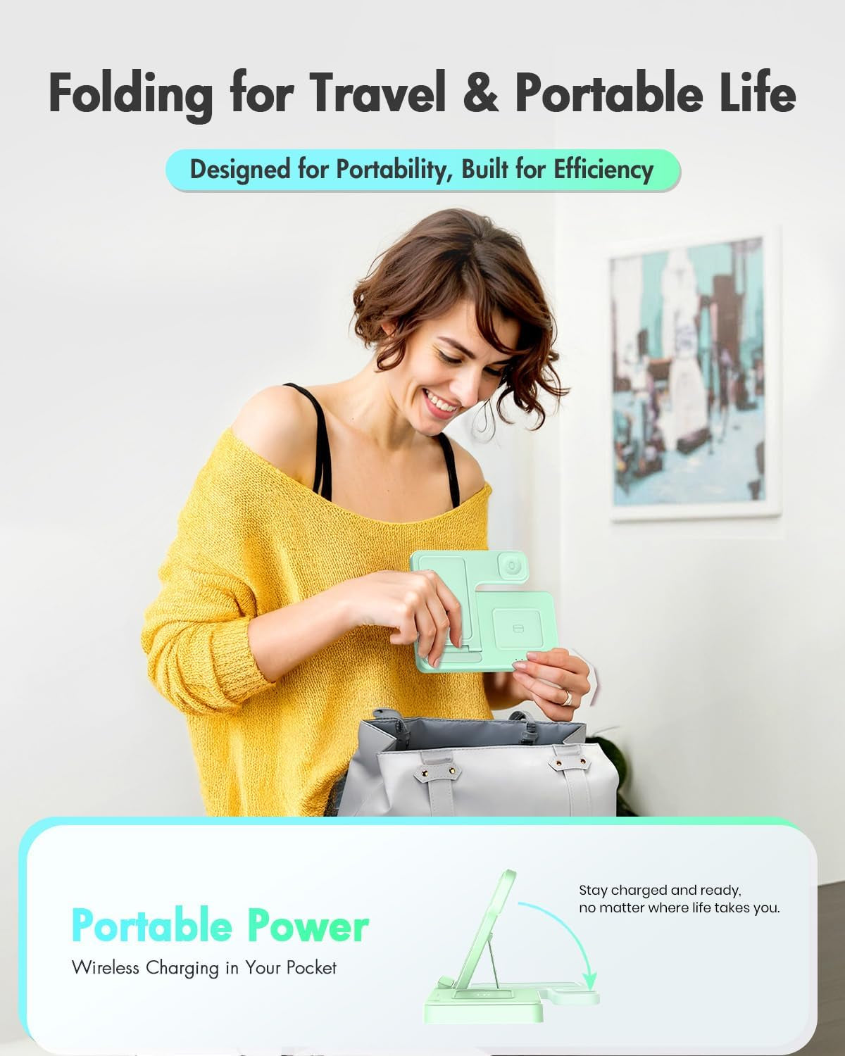 Wireless Charger Iphone Charging Station for Apple Multiple Devices | 3 in 1 Charger Stand for Iphone 17 Pro Max 17E 16 16E 15 14 13 12 & Watch Series 11-2 SE Ultra & Airpods 4 3 Pro, Light Green