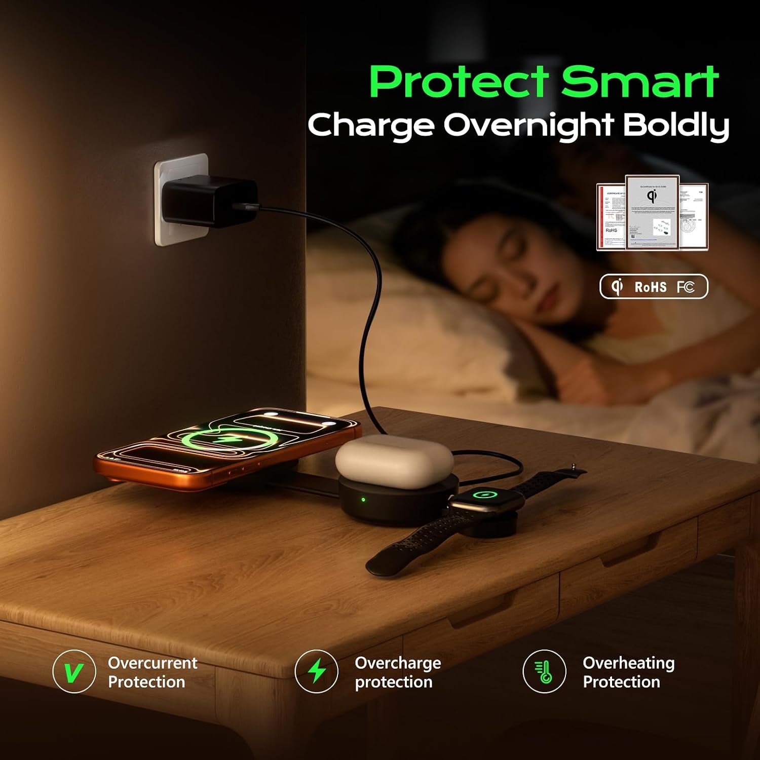 Qi2.2 Certified 25W 3 in 1 Wireless Charging Station for Apple, Foldable Mini Magsafe Travel Charger Pad for Iphone 17-12 Series, Apple Watch & Airpods, Magnetic Charging Dock with 45W Adapter