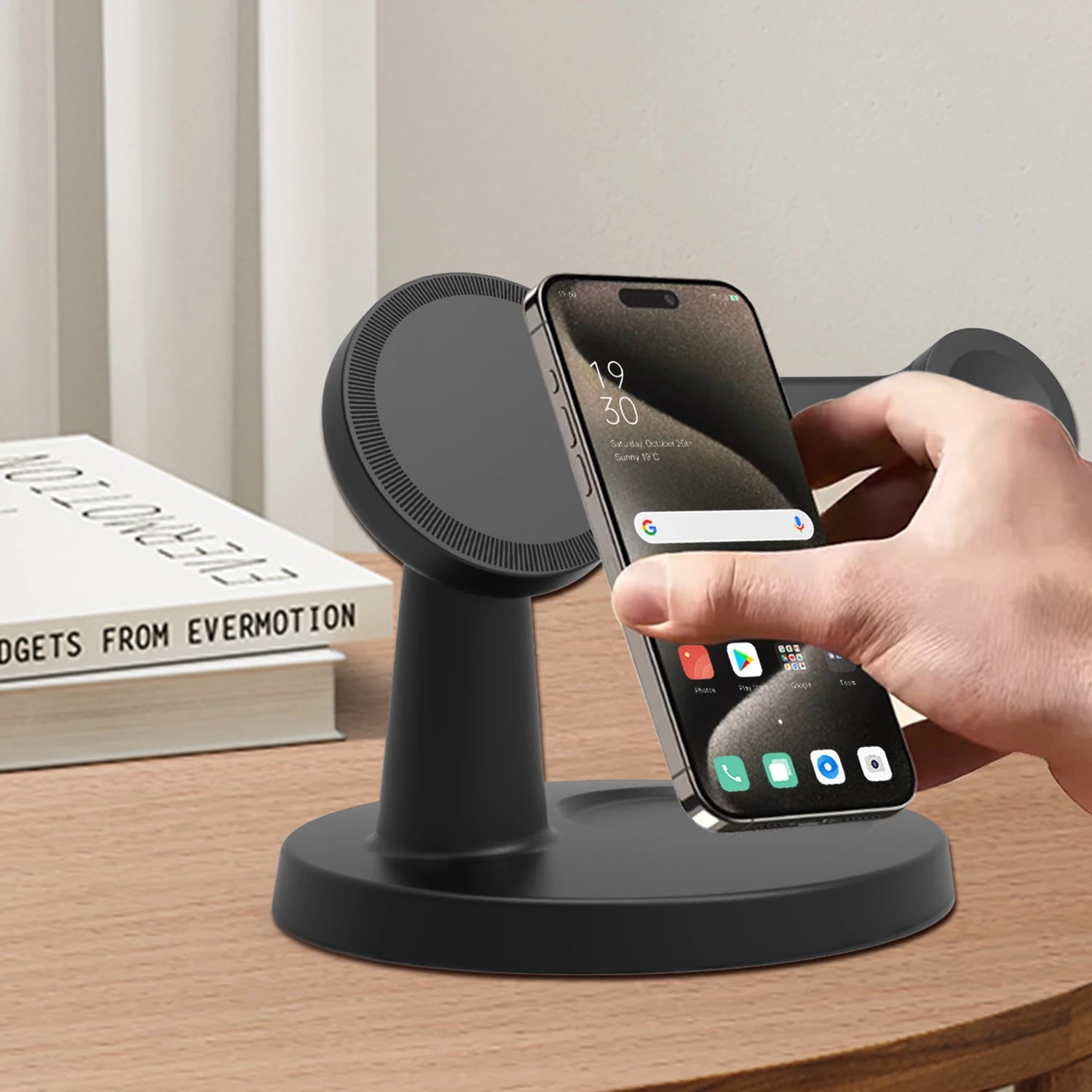 New 3-In-1 Magnetic Wireless Charging Stand for Desktop with 15W Fast Charging for Mobile Phones, Headphones and Watches