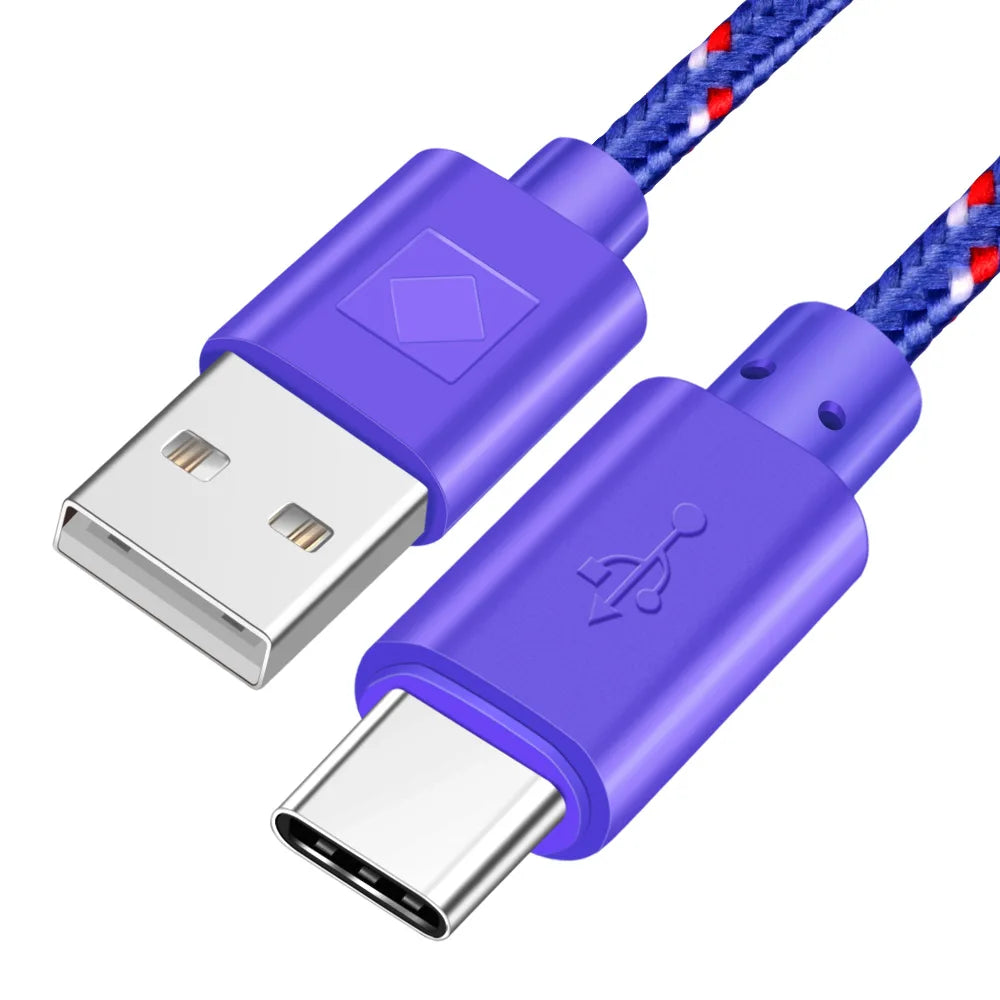 Nylon Braided USB Type C Cable 1M 2M 3M Data Sync Fast Charging USB C Cable for Samsung S9 S10 Xiaomi Mi9 Mi8 Huawei Type-C