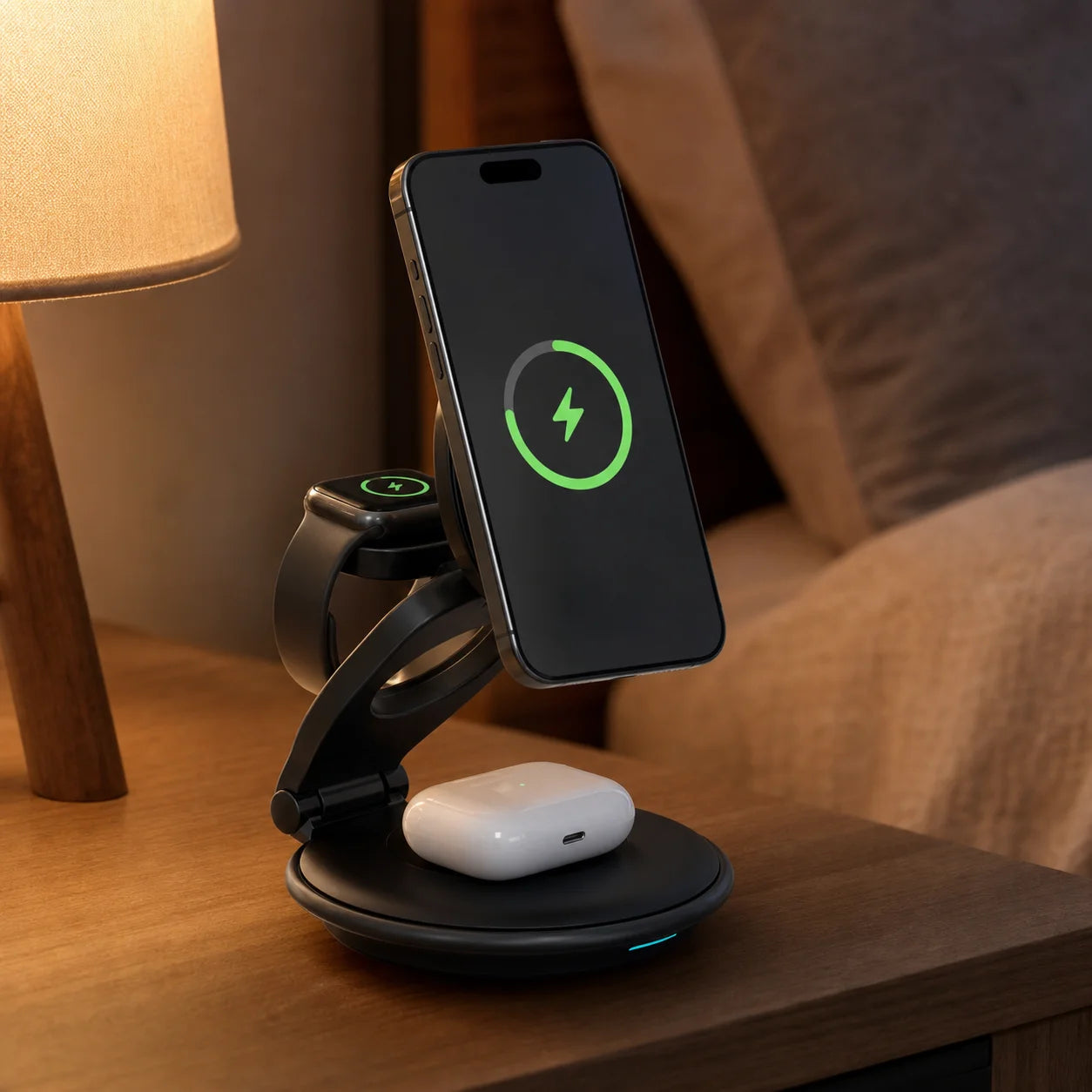 Foldable 3-in-1 Magnetic Wireless Charging Dock – Travel-Ready, FCC Certified