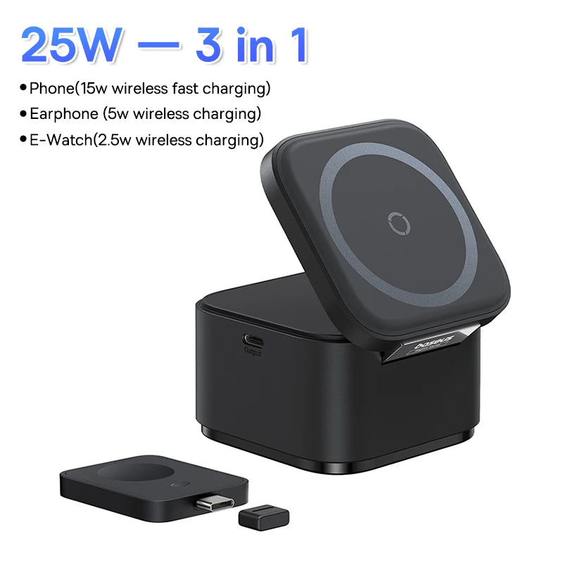 Baseus 25W 3-in-1 Magnetic Wireless Charger – iPhone, AirPods & Smartwatch