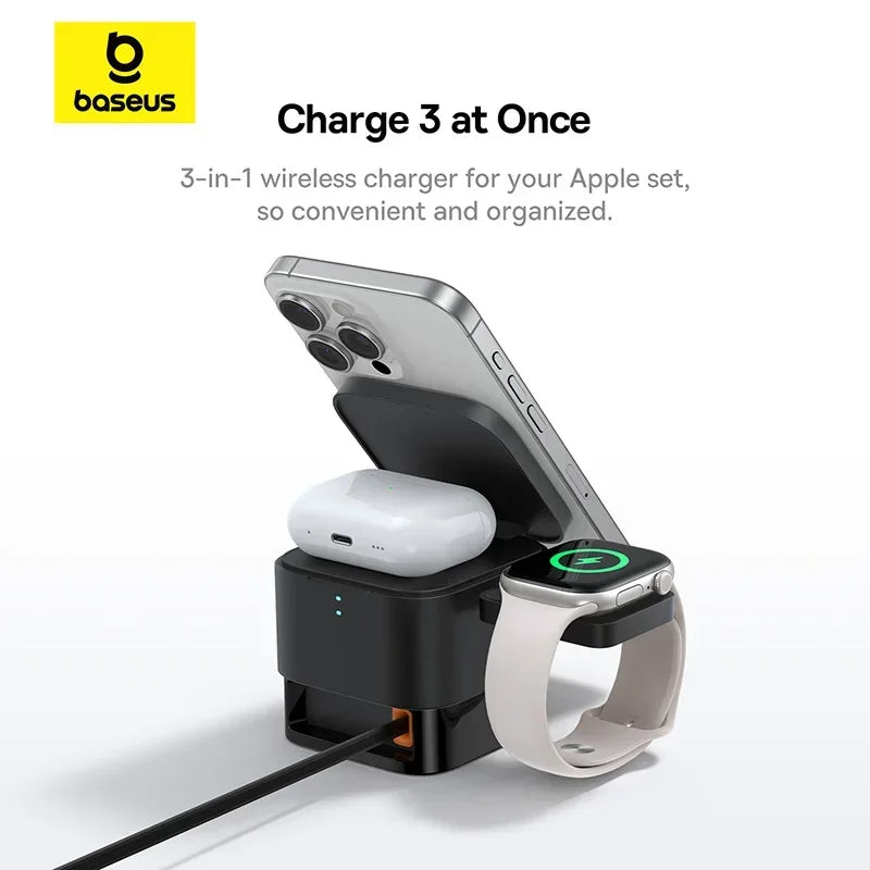 Baseus 25W 3-in-1 Magnetic Wireless Charger – iPhone, AirPods & Smartwatch