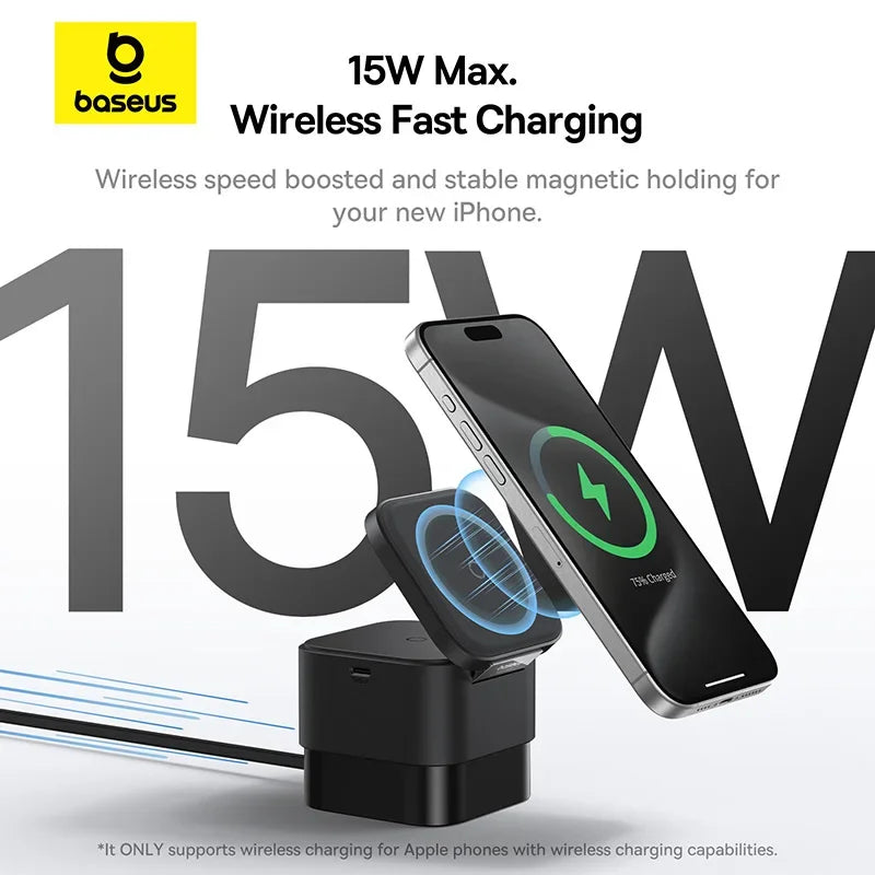 Baseus 25W 3-in-1 Magnetic Wireless Charger – iPhone, AirPods & Smartwatch