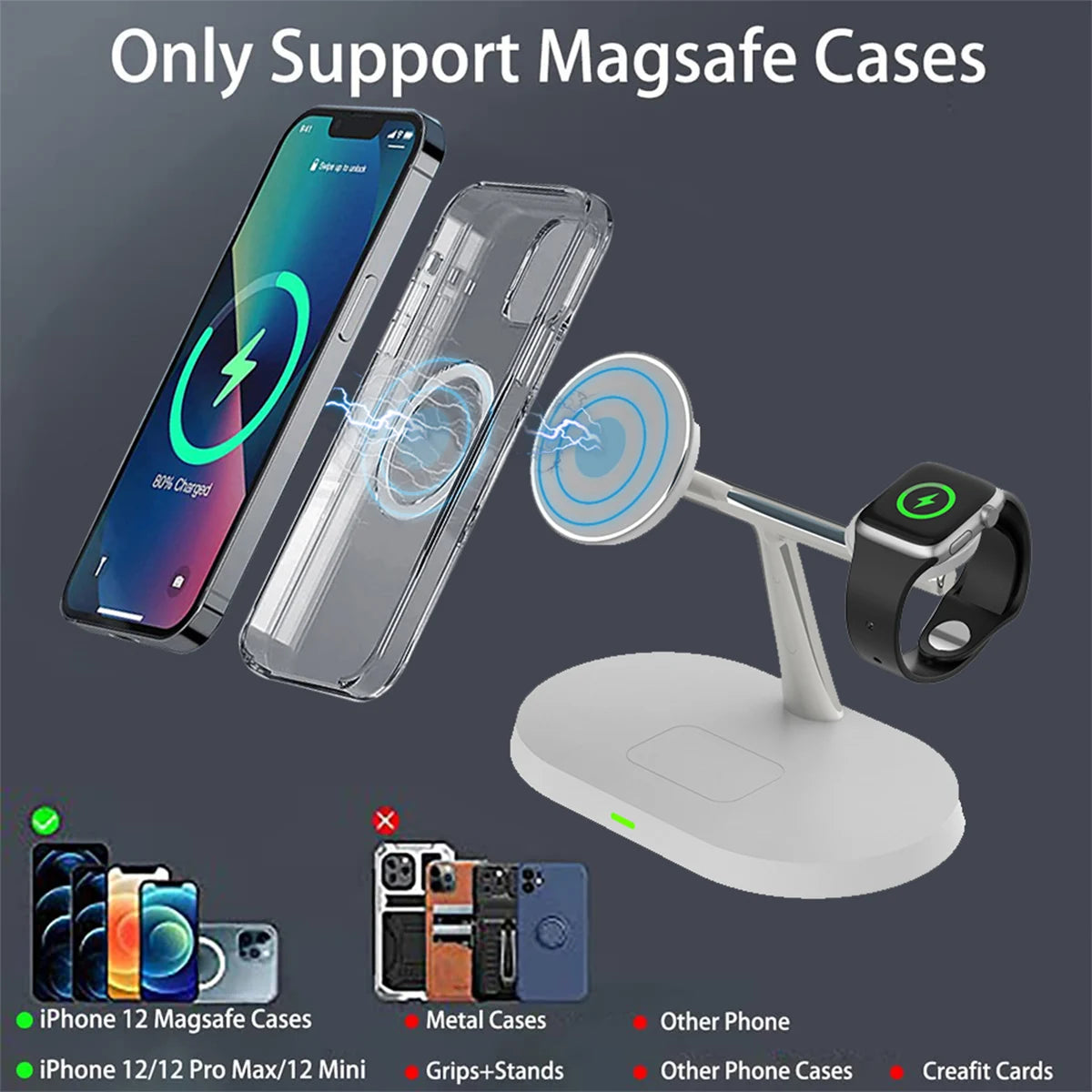 30W 3-in-1 Magnetic Wireless Charger Stand – 9-Layer Safety, iPhone 14–17 Compatible