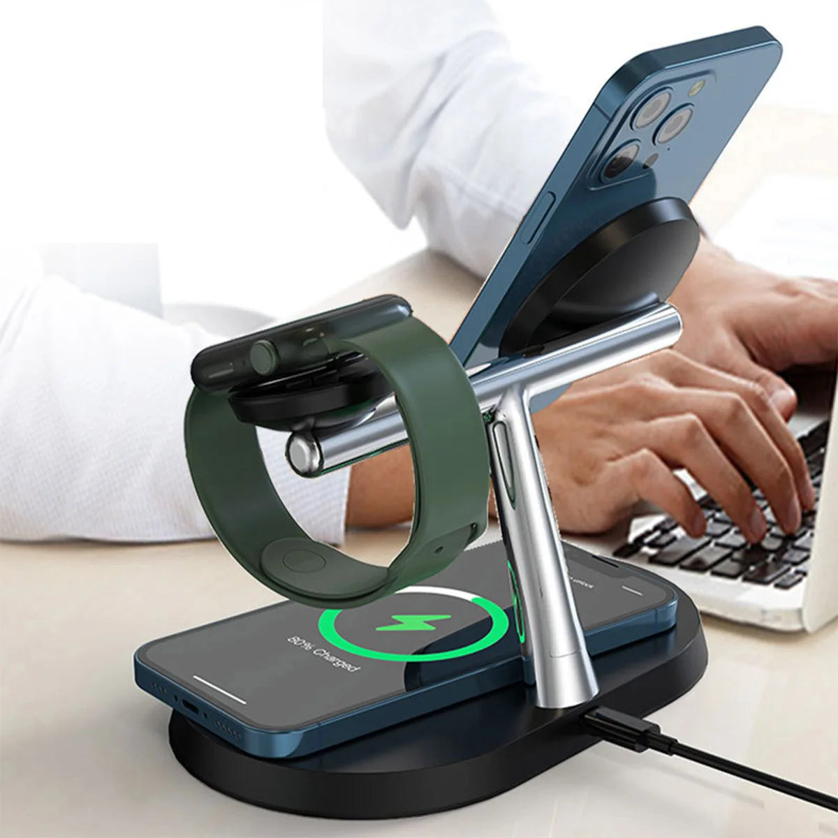 30W 3-in-1 Magnetic Wireless Charger Stand – 9-Layer Safety, iPhone 14–17 Compatible