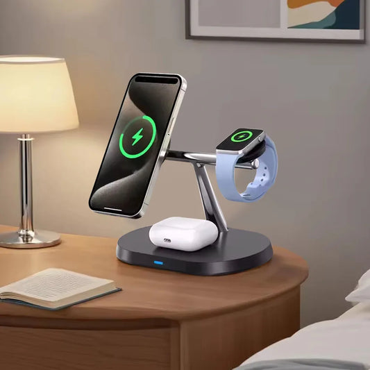30W 3-in-1 Magnetic Wireless Charger Stand – 9-Layer Safety, iPhone 14–17 Compatible