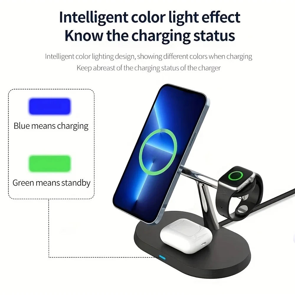 30W 3-in-1 Magnetic Wireless Charger Stand – 9-Layer Safety, iPhone 14–17 Compatible