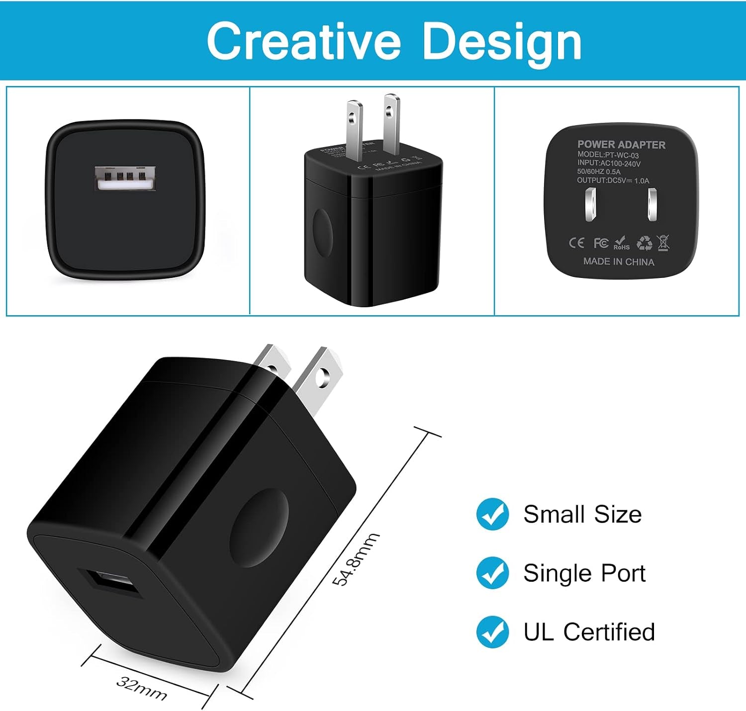 USB Charger Block Black,5V 1A Single Port Wall Cube Fast Charging Brick for Iphone 16E/16/15 Pro Max Plus,4 Pack USB a Power Adapter Charger Outlet Plug Charging Adapter for Google Pixel 9A/8/7,Galaxy