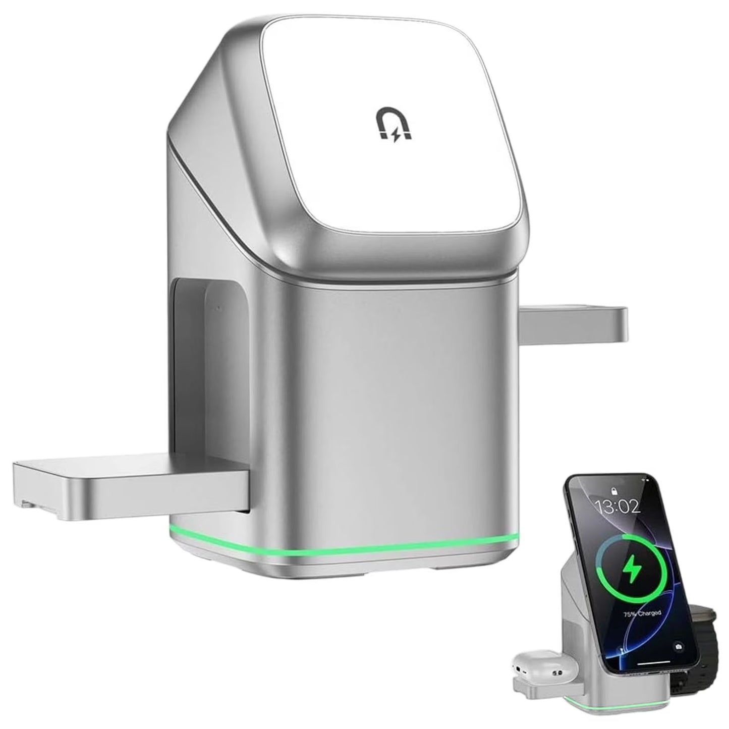 3-In-1 Wireless Charger-Wireless Multi-Device Charging Touch Pop-Up Charging, 15W Fast Charger for Iphone, Samsung, Airpods & Smartwatch | Qi-Certified, Multi-Device Desk Organizer