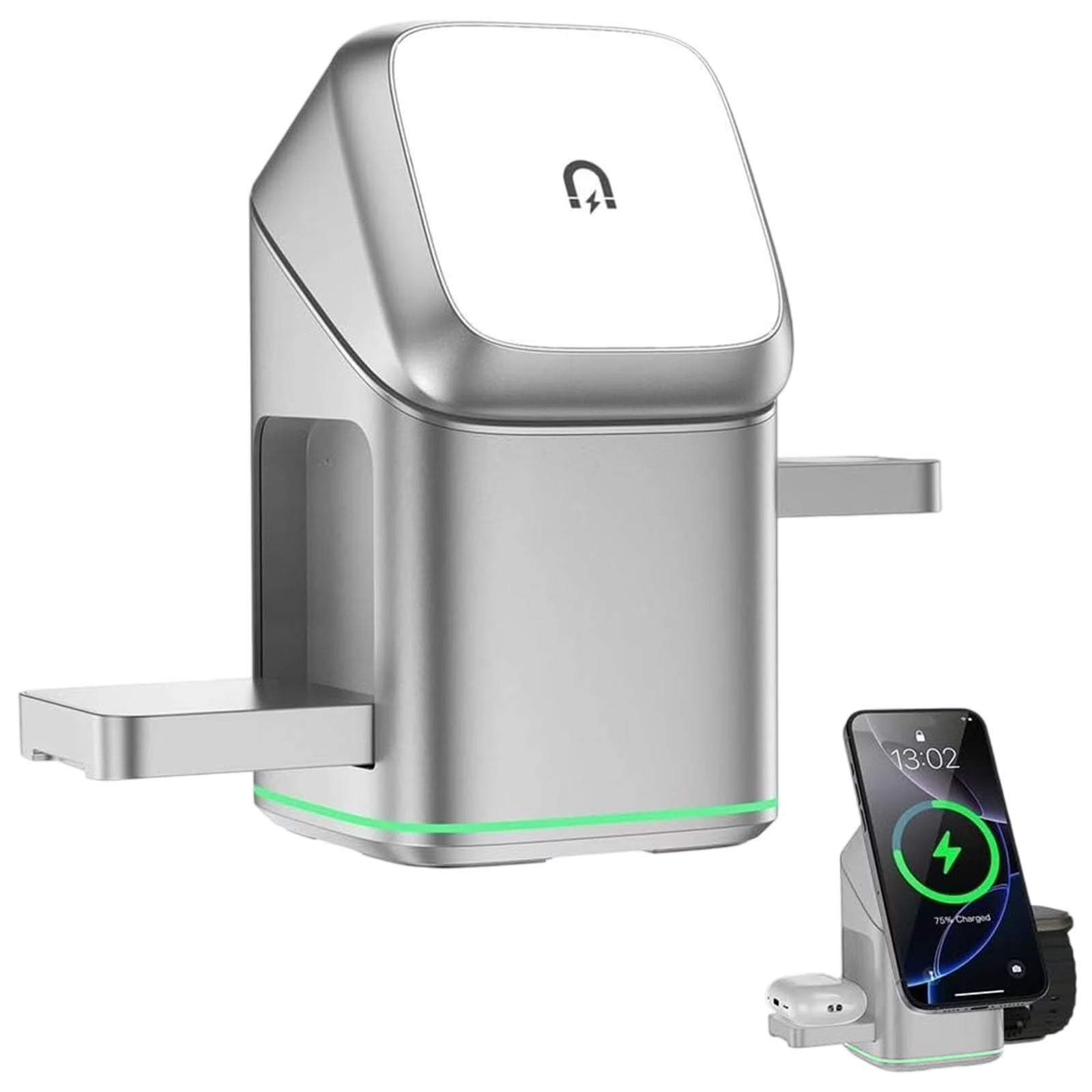 3-In-1 Wireless Charger-Wireless Multi-Device Charging Touch Pop-Up Charging, 15W Fast Charger for Iphone, Samsung, Airpods & Smartwatch | Qi-Certified, Multi-Device Desk Organizer