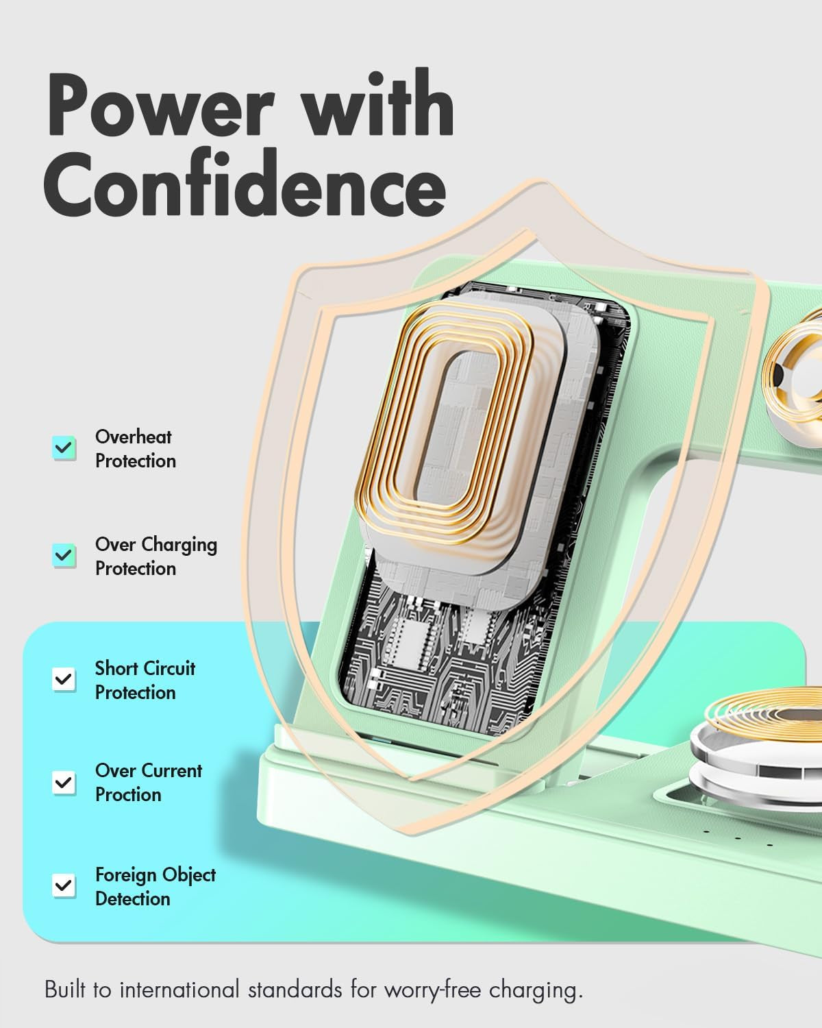 Wireless Charger Iphone Charging Station for Apple Multiple Devices | 3 in 1 Charger Stand for Iphone 17 Pro Max 17E 16 16E 15 14 13 12 & Watch Series 11-2 SE Ultra & Airpods 4 3 Pro, Light Green