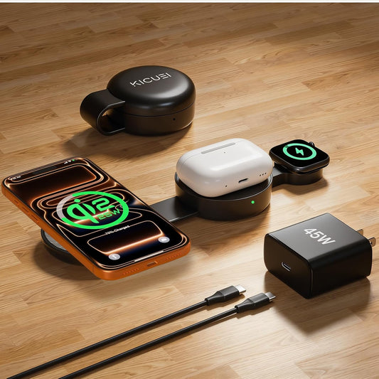 Qi2.2 Certified 25W 3 in 1 Wireless Charging Station for Apple, Foldable Mini Magsafe Travel Charger Pad for Iphone 17-12 Series, Apple Watch & Airpods, Magnetic Charging Dock with 45W Adapter