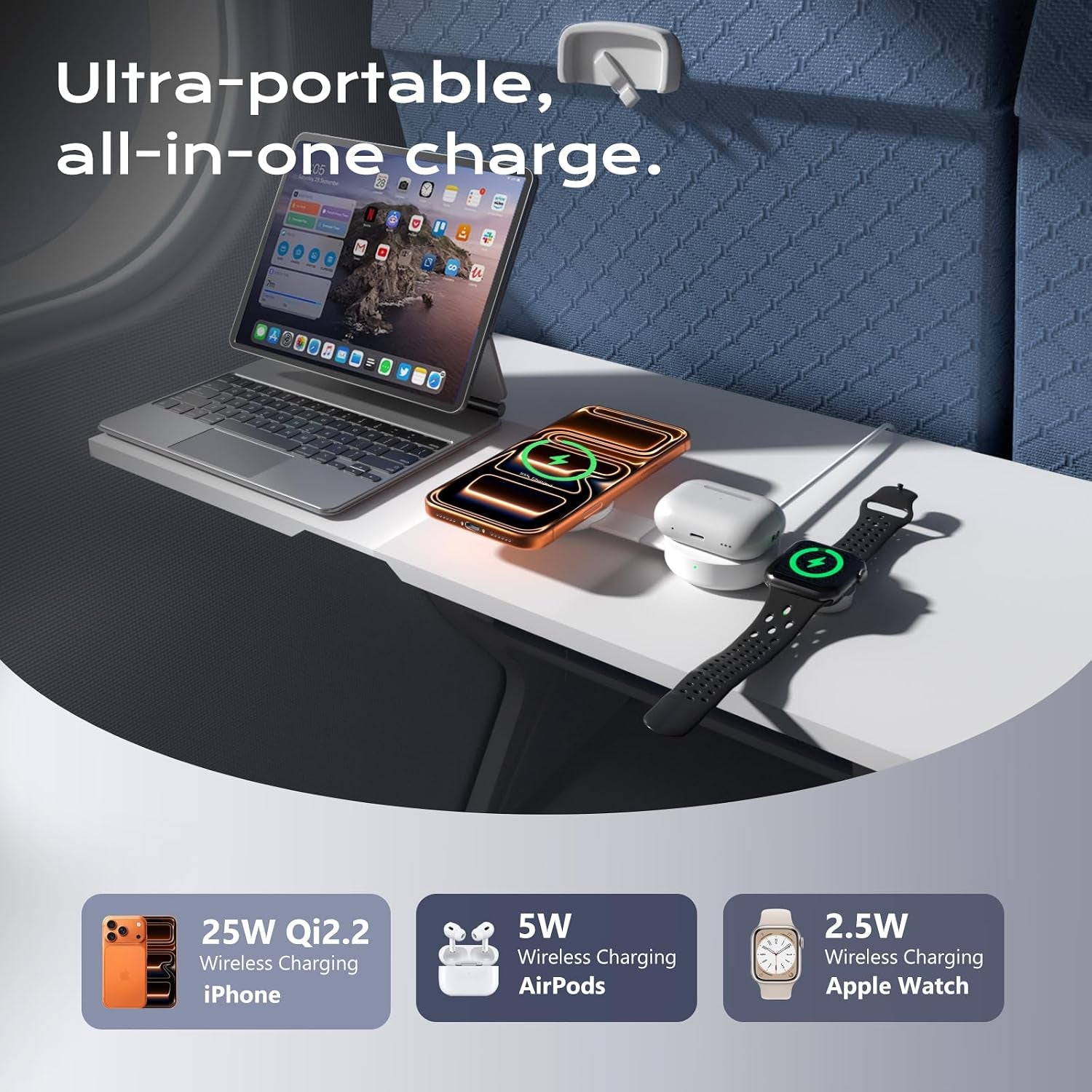 Qi2.2 25W Magnetic Wireless Charger for Iphone, Fodable 3 in 1 Charging Station for Apple Multiple Devices, Travel Charging Pad Dock for Iphone 17/16-12 Series Watch & Airpods (45W Adapter Included)