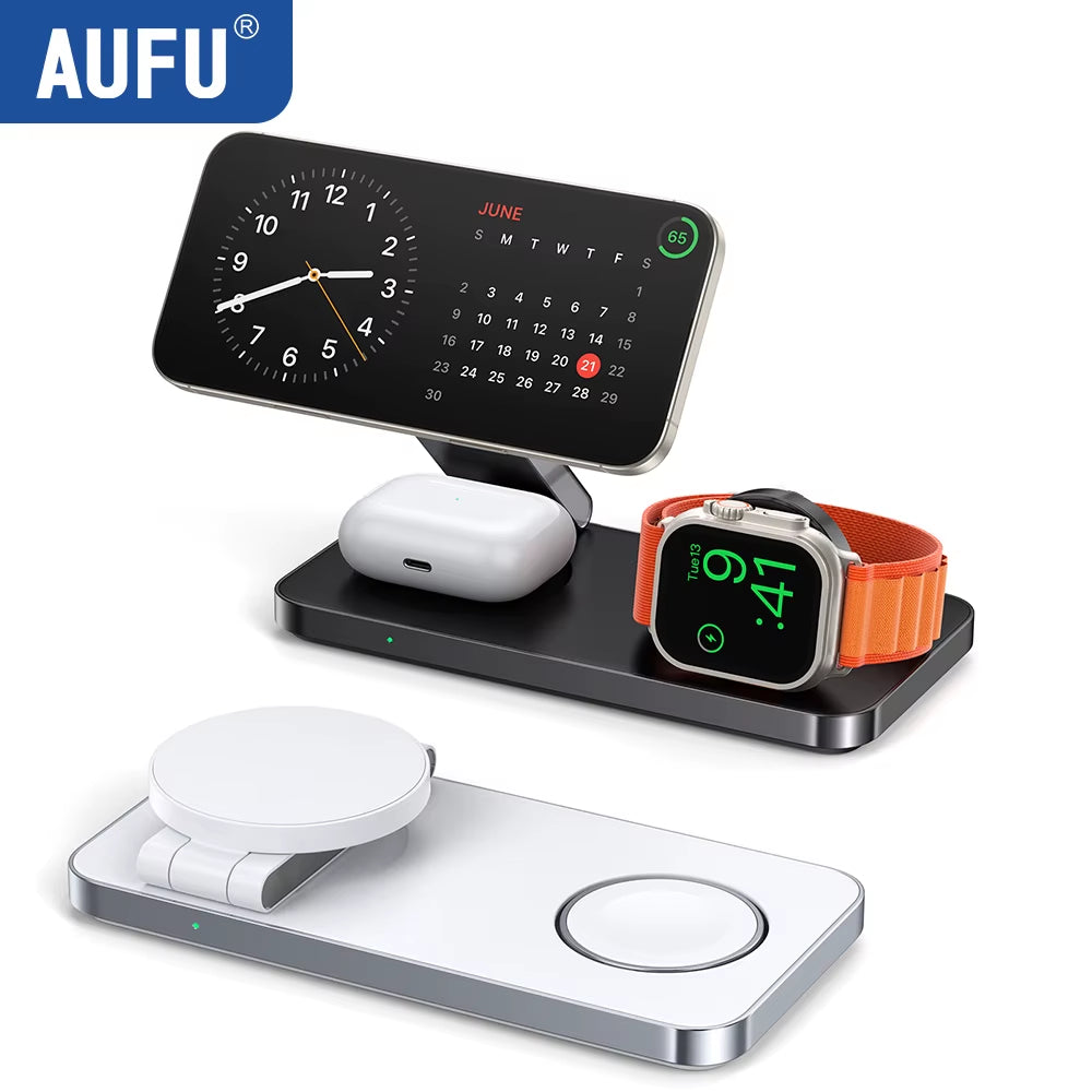 Foldable Magnetic Wireless Charging Station 3 in 1 Fast Charging Dock Station for Magsafe for Iphone 17 Apple Watch Airpods