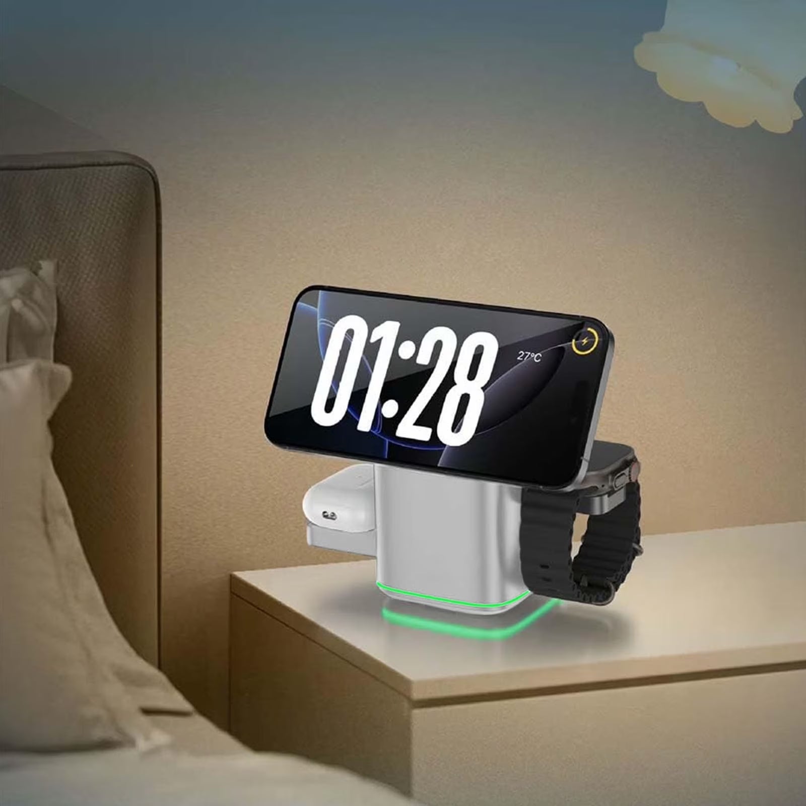 3-In-1 Wireless Charger-Wireless Multi-Device Charging Touch Pop-Up Charging, 15W Fast Charger for Iphone, Samsung, Airpods & Smartwatch | Qi-Certified, Multi-Device Desk Organizer