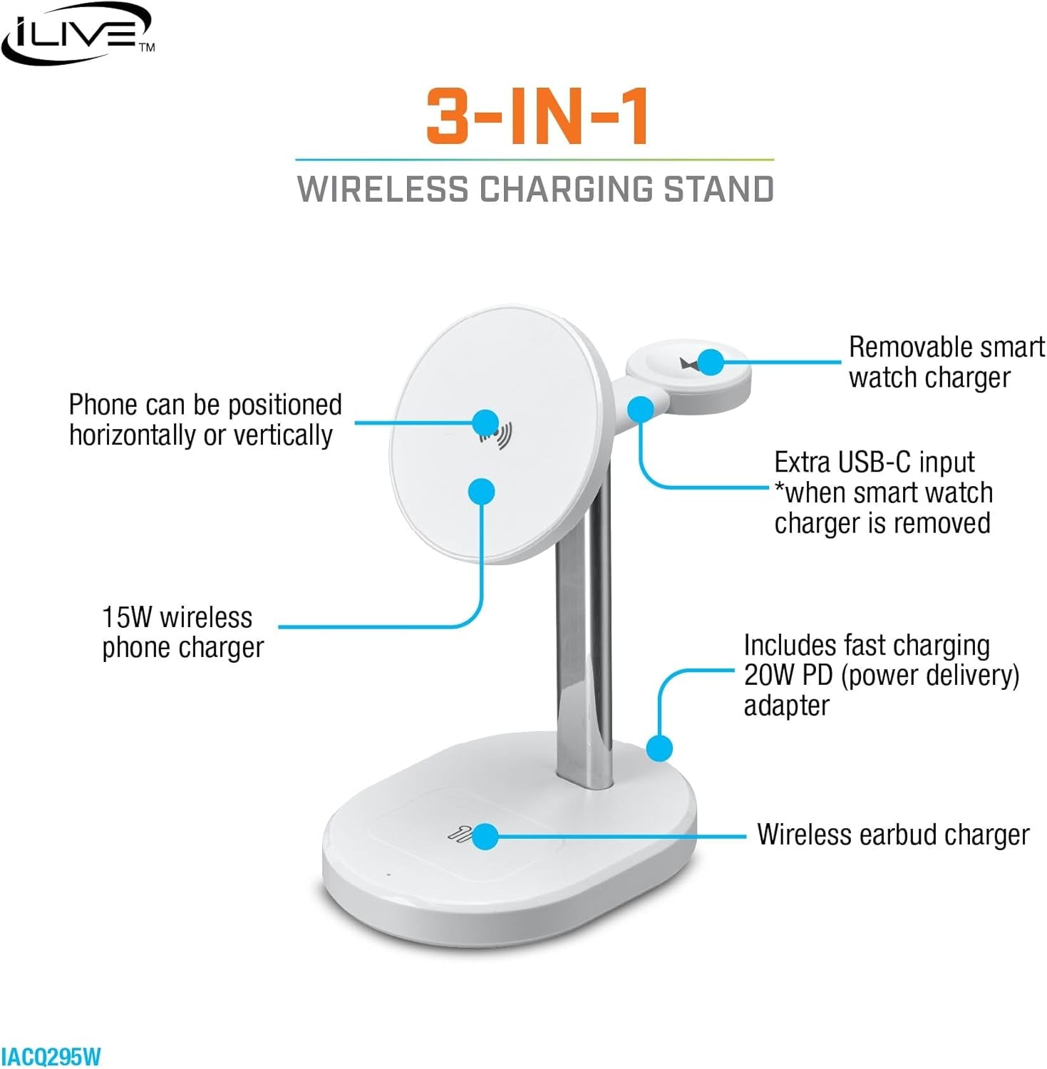 3-In-1 Wireless Charging Stand, IACQ295W
